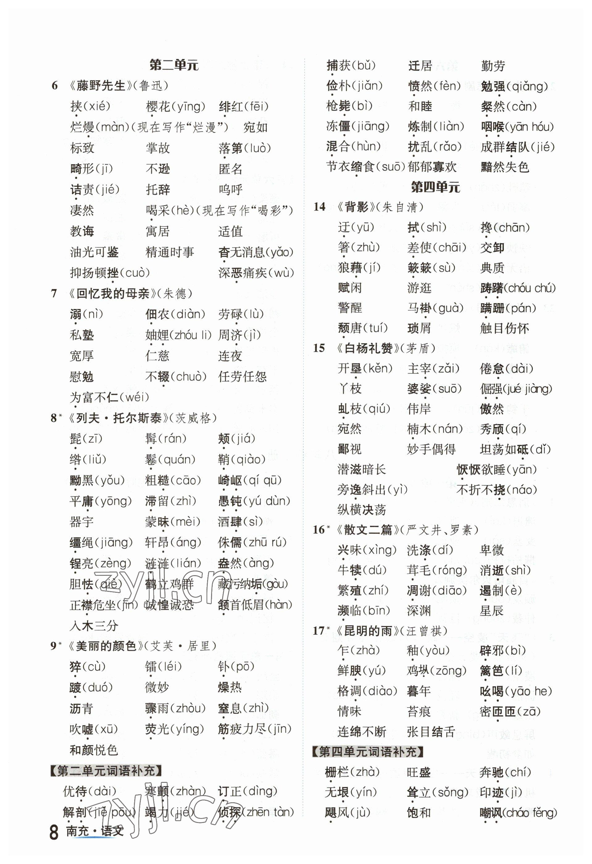 2023年国华图书中考拐点语文南充专版&nbsp;参考答案第8页