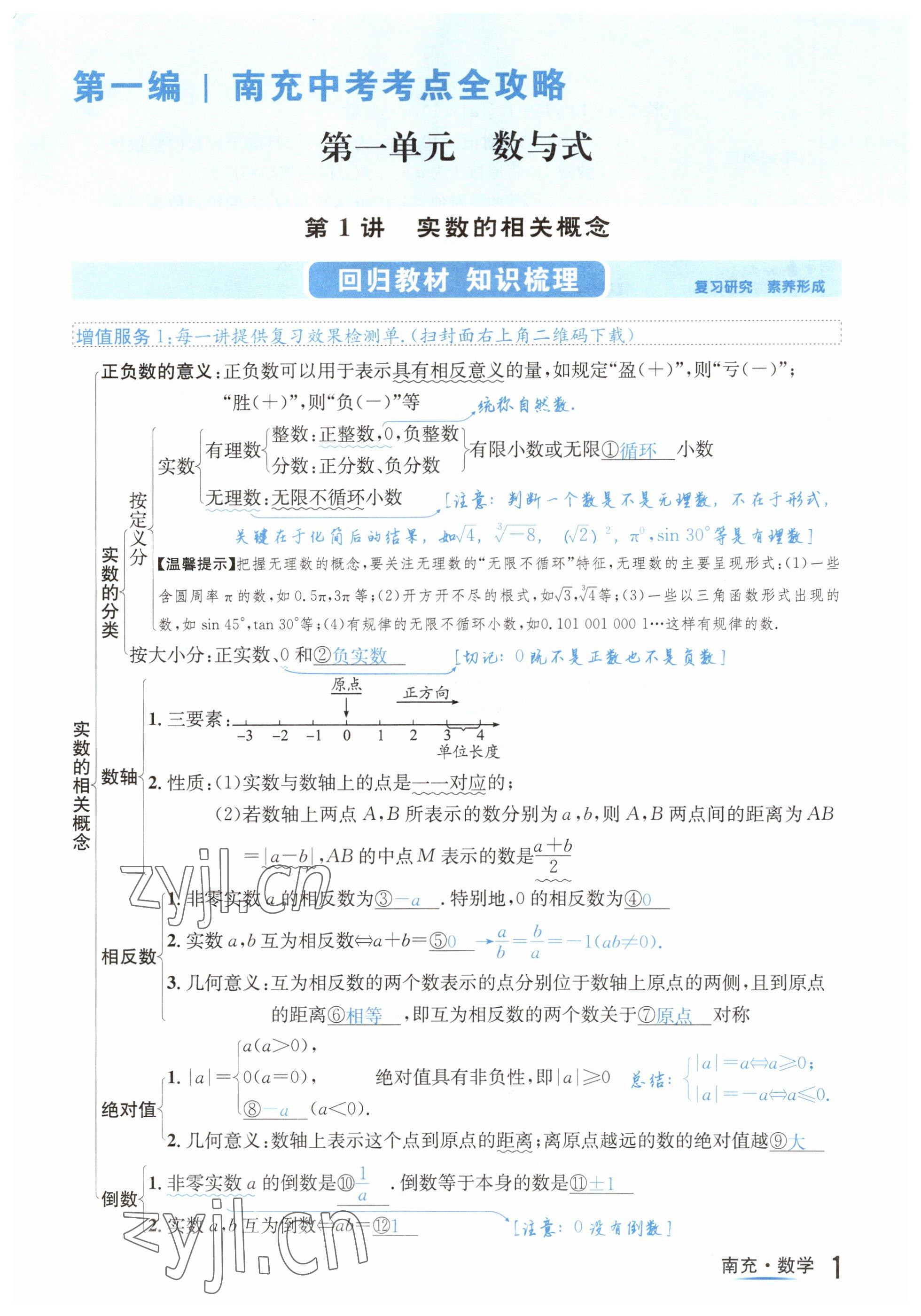 2023年國華圖書中考拐點(diǎn)數(shù)學(xué)南充專版 參考答案第1頁