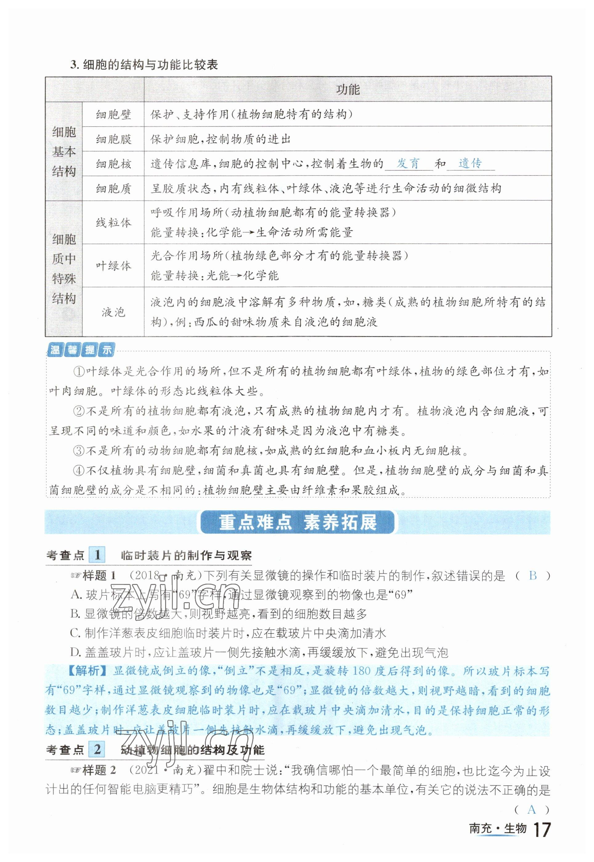 2023年国华图书中考拐点生物南充专版 参考答案第17页