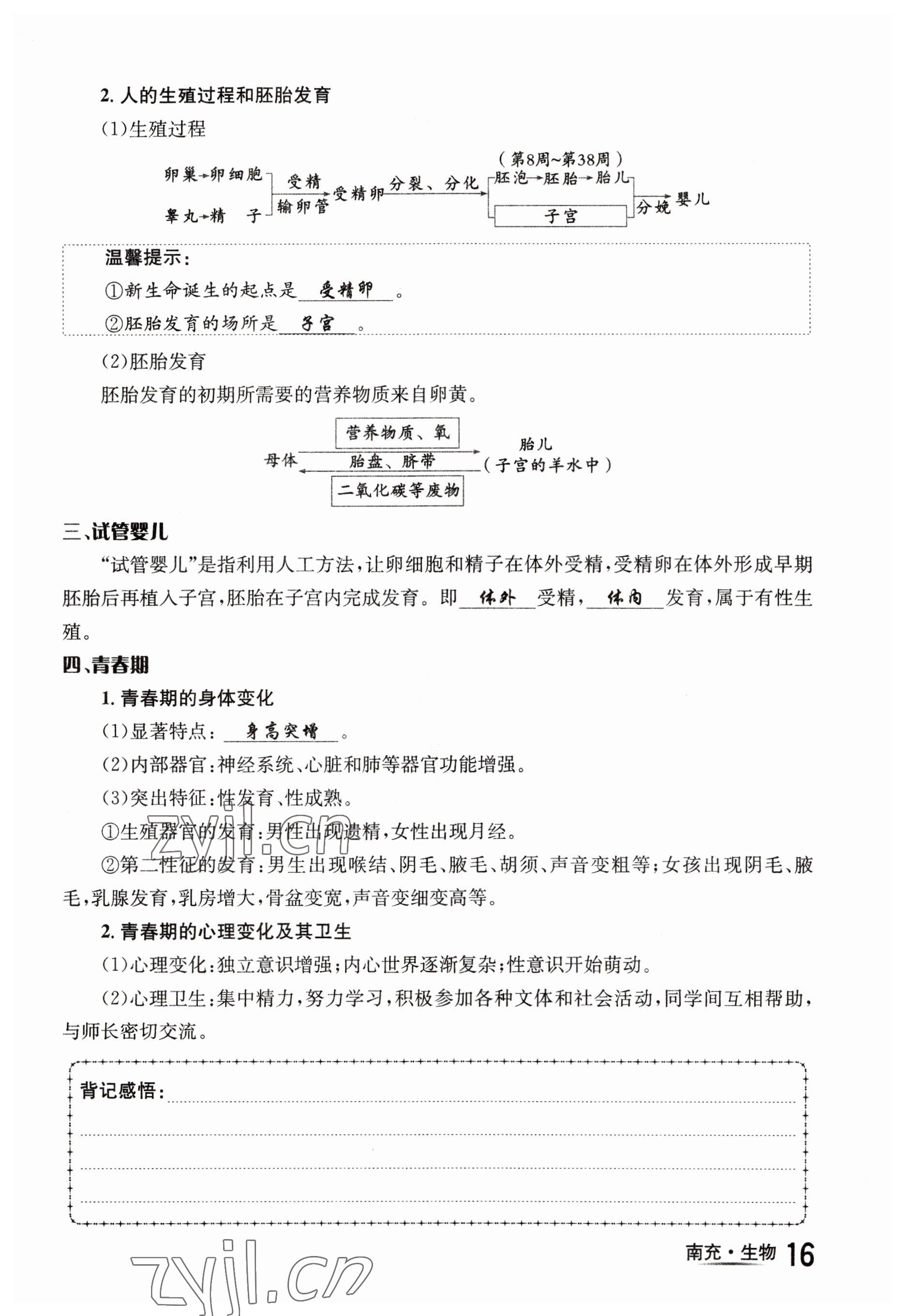 2023年国华图书中考拐点生物南充专版 参考答案第16页