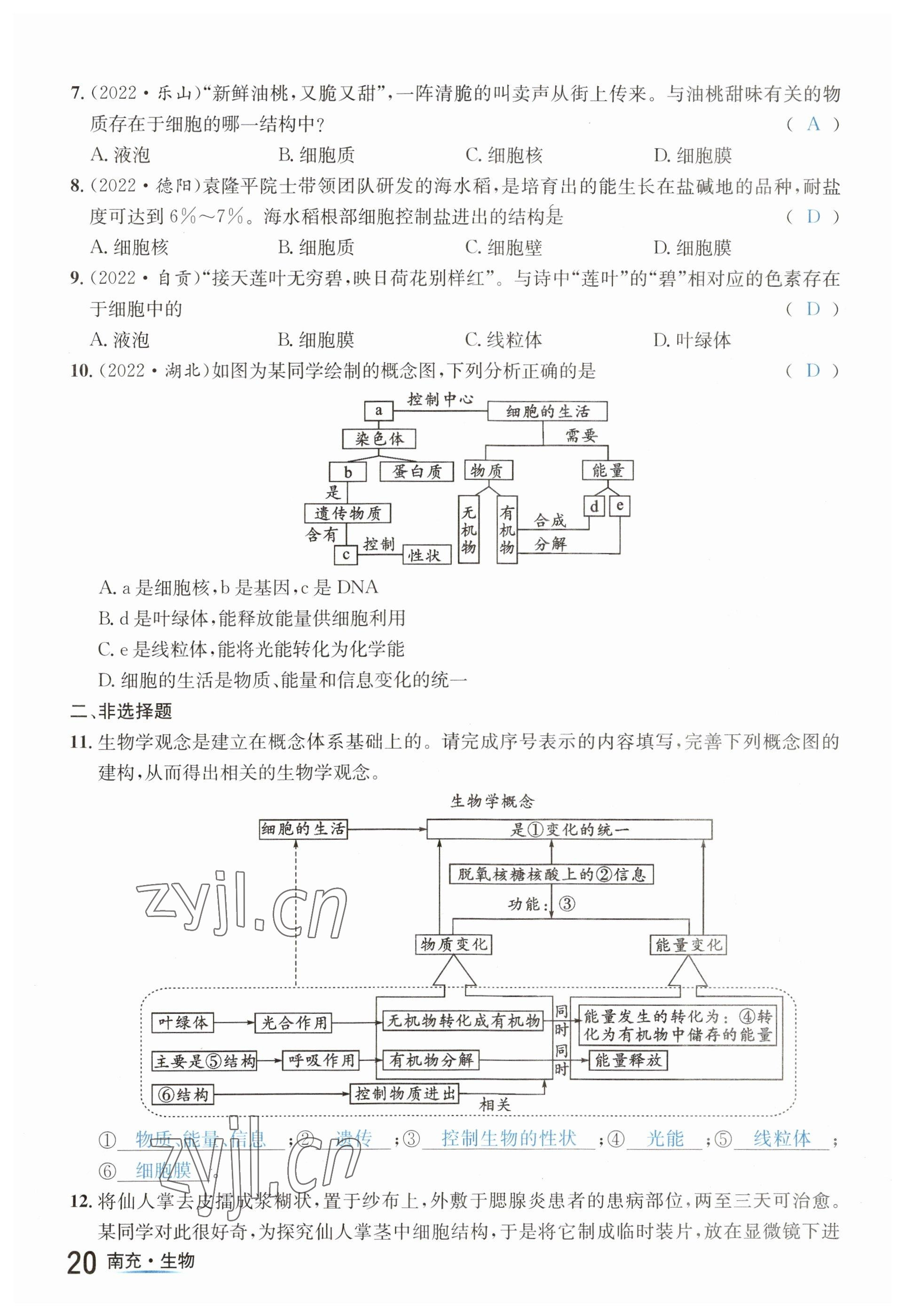 2023年国华图书中考拐点生物南充专版 参考答案第20页