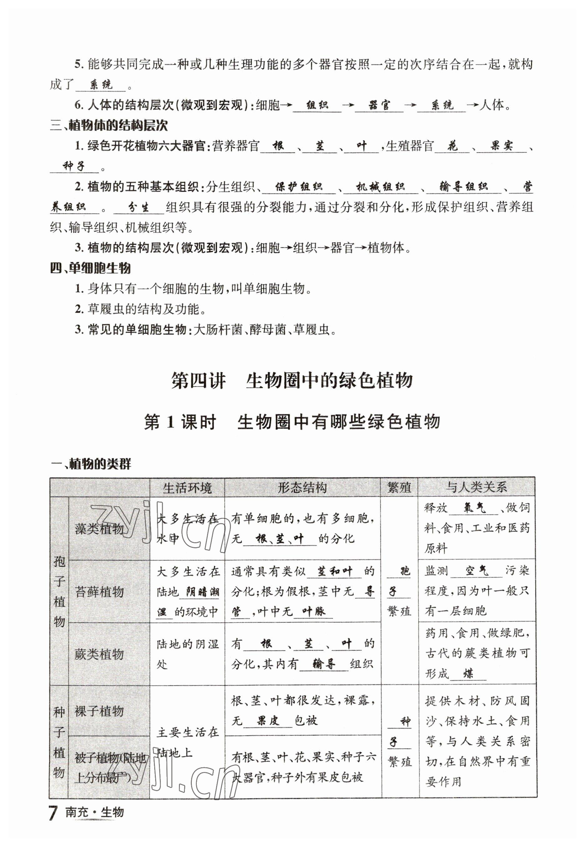 2023年国华图书中考拐点生物南充专版 参考答案第7页