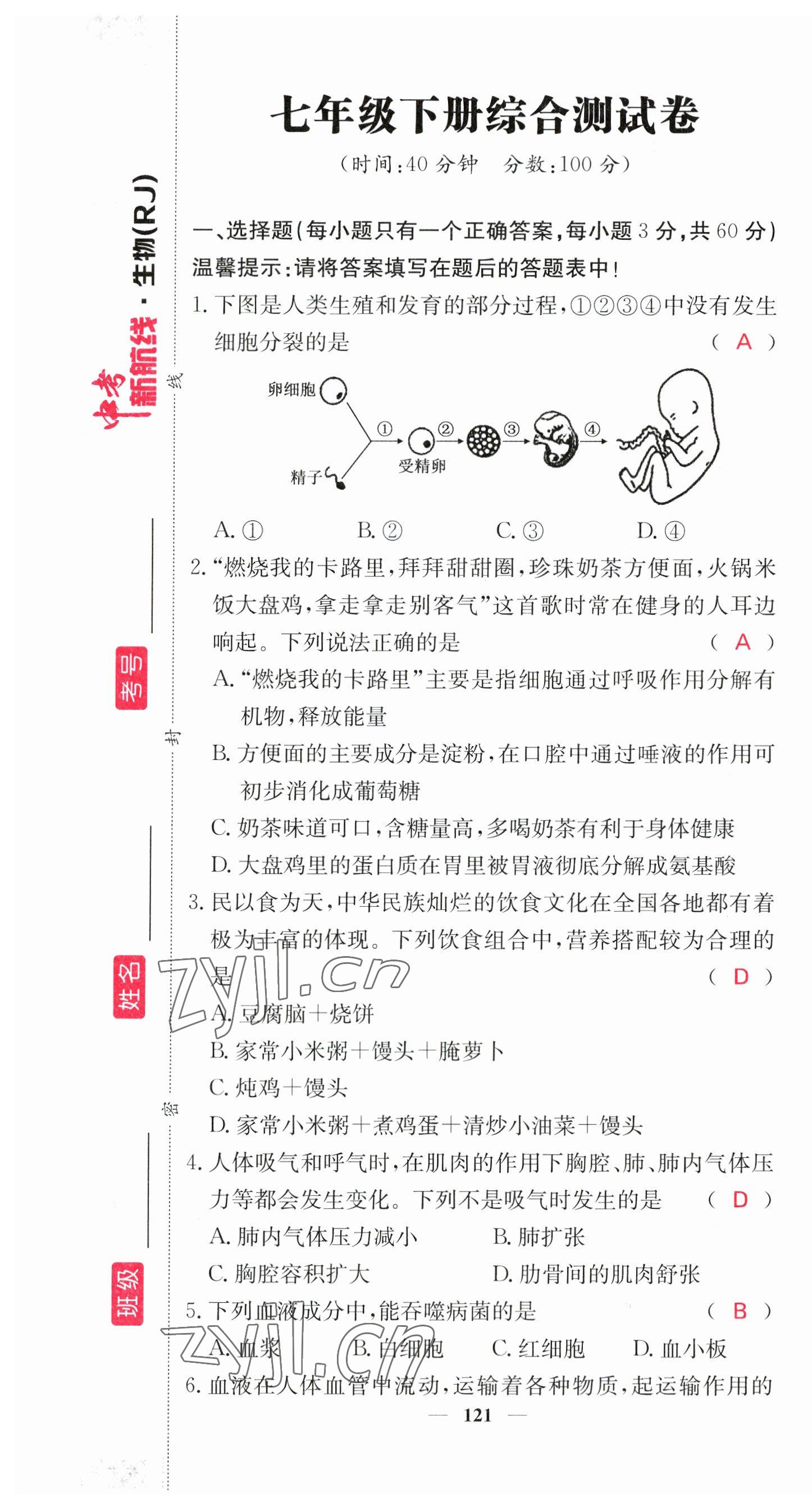 2023年中考新航线生物人教版 第7页