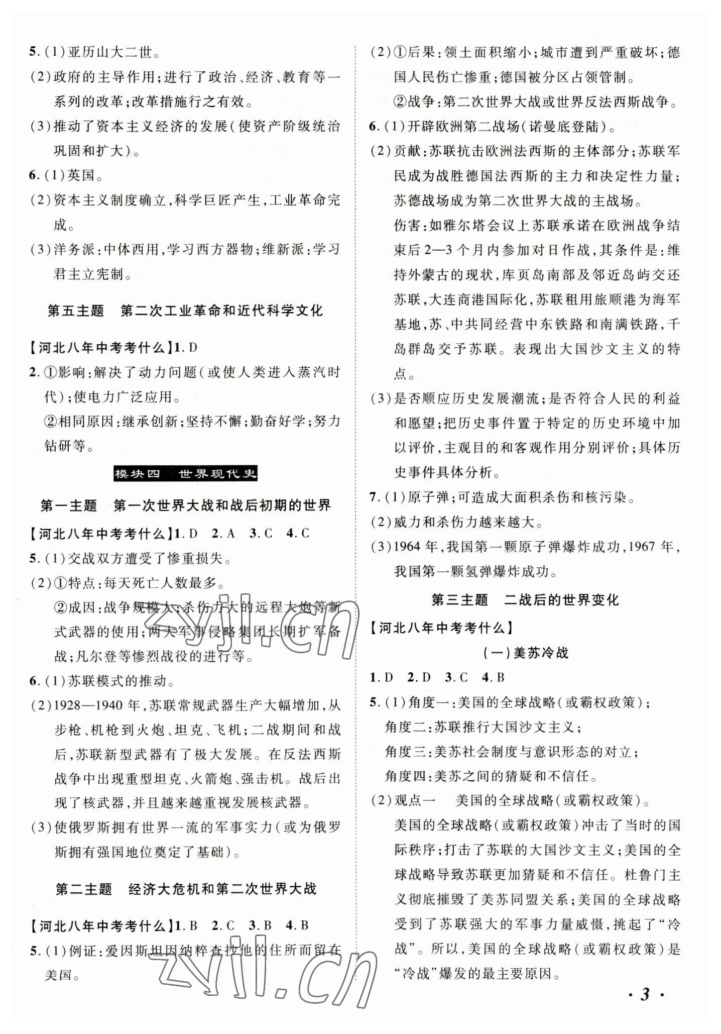 2023年中考考什么历史人教版河北专版 参考答案第3页