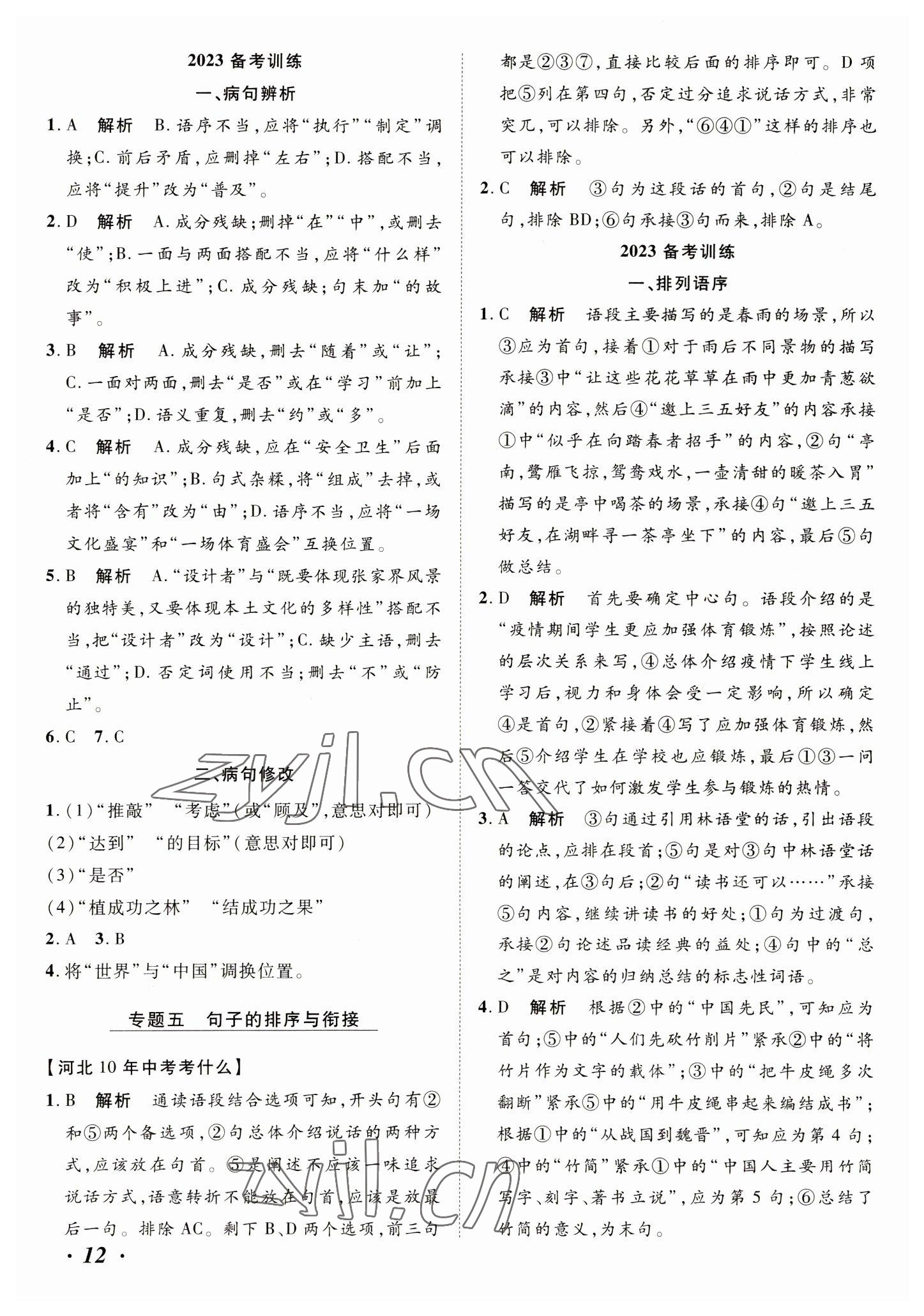 2023年中考考什么语文河北专版 参考答案第12页