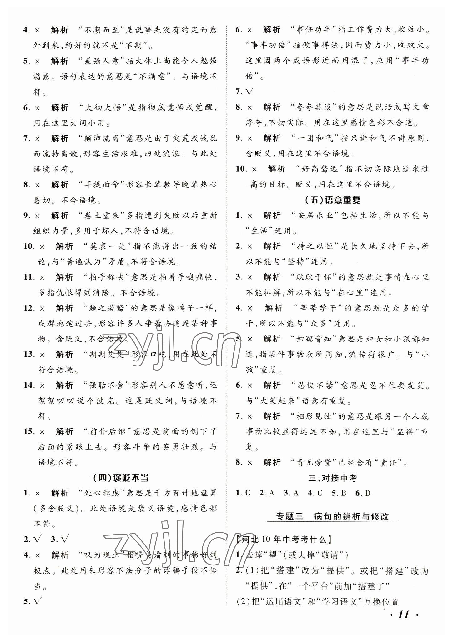 2023年中考考什么语文河北专版 参考答案第11页