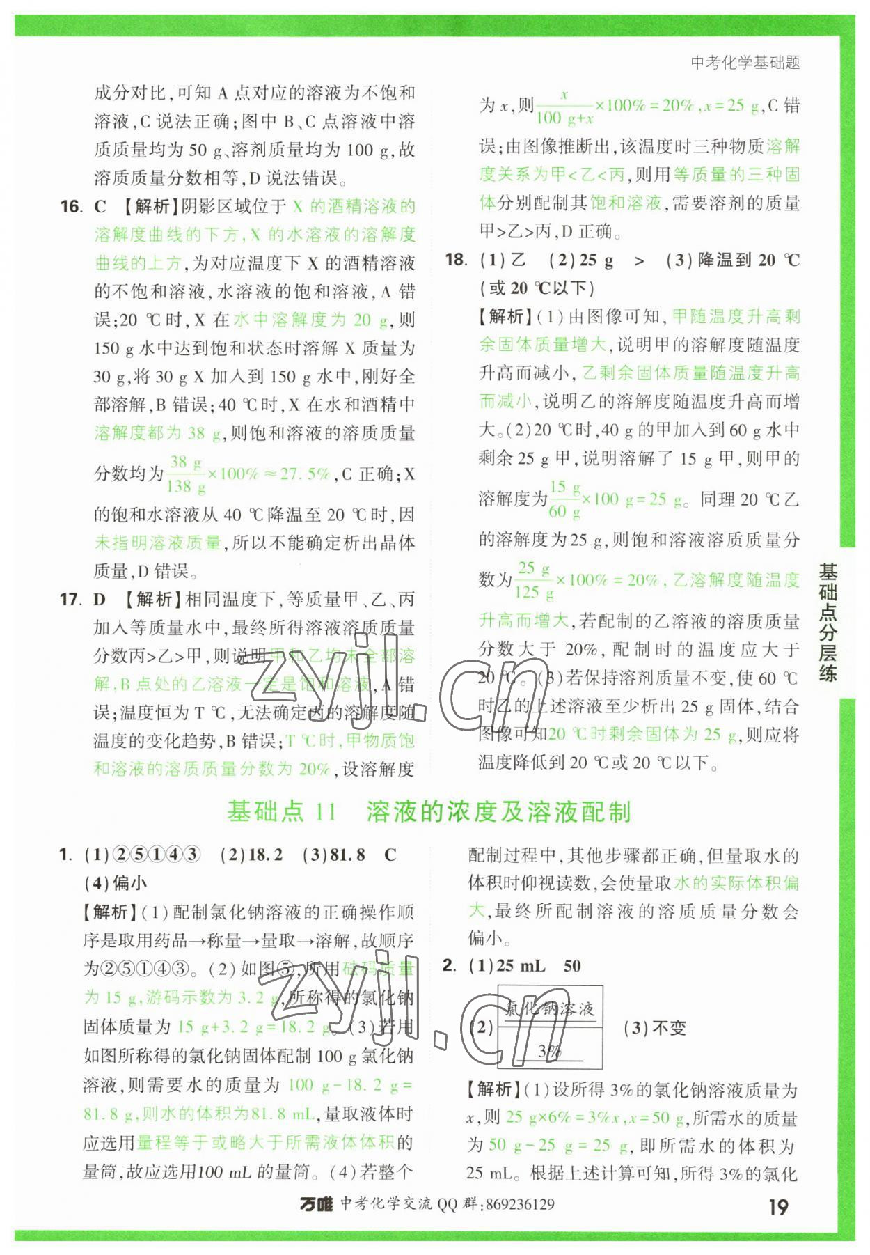 2023年萬唯中考化學基礎題 參考答案第19頁