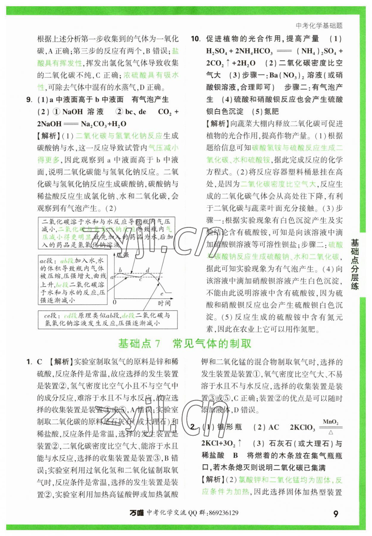 2023年万唯中考化学基础题 参考答案第9页