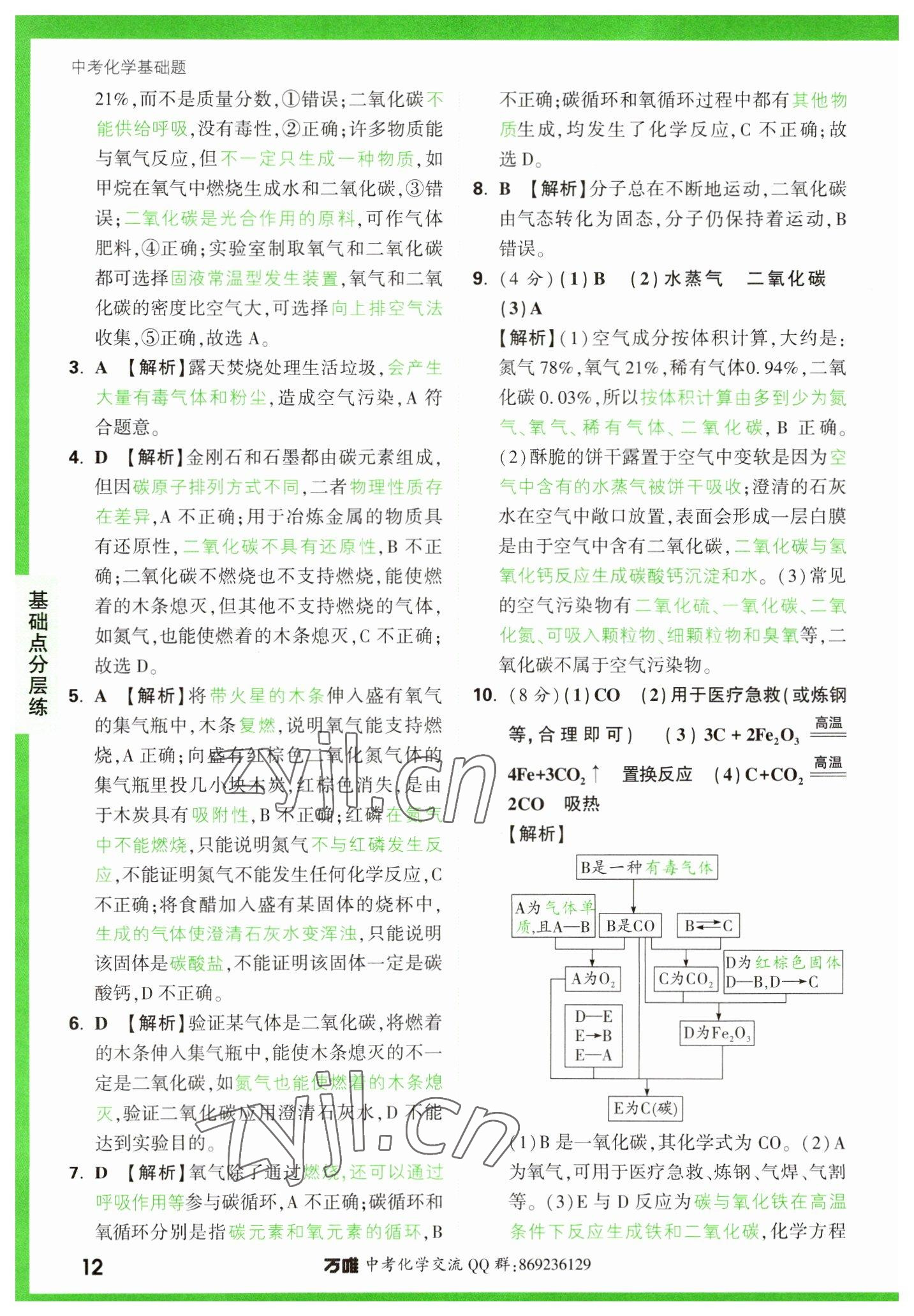 2023年万唯中考化学基础题 参考答案第12页