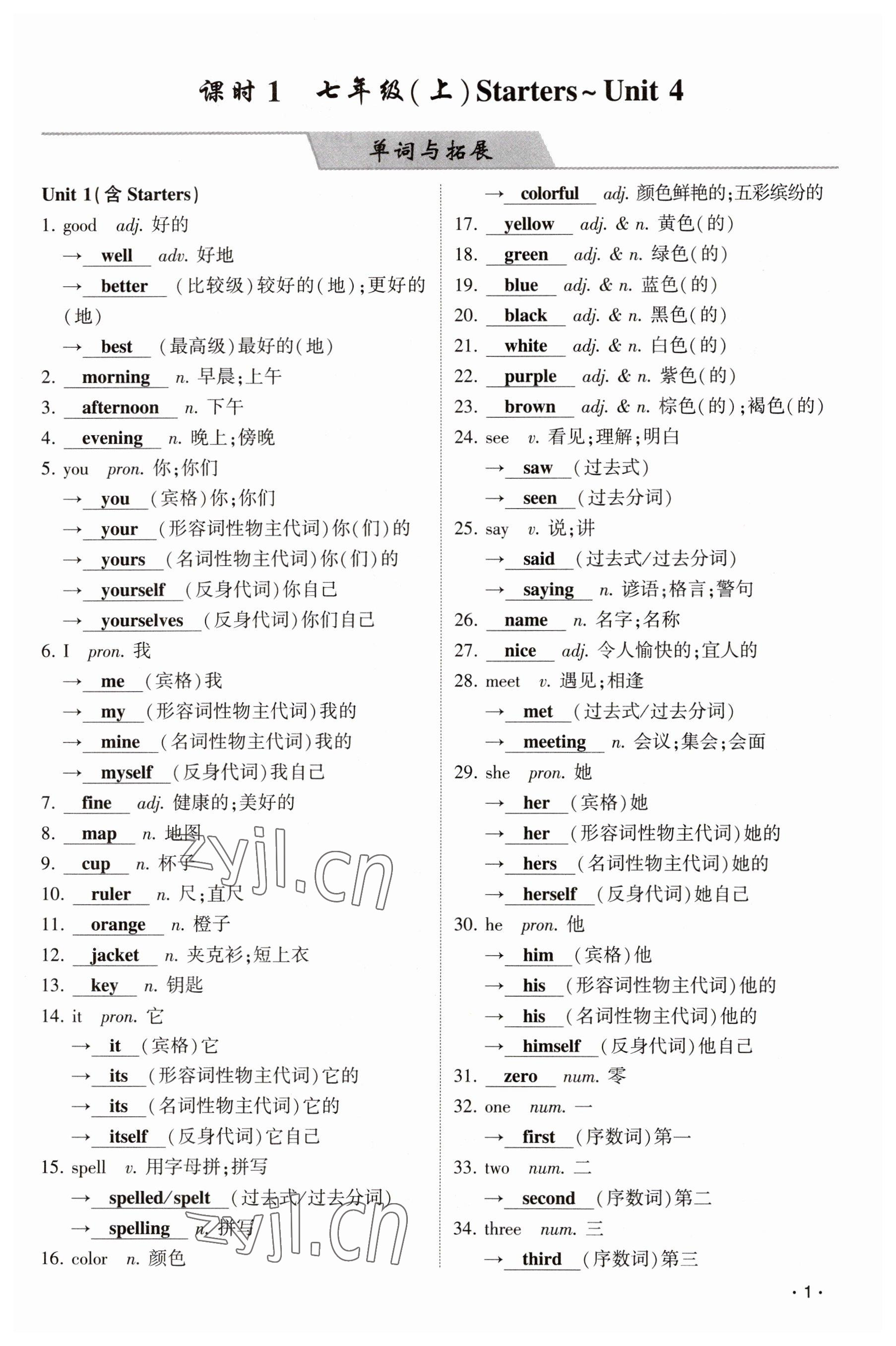 2023年聚焦中考英语四川专版 参考答案第1页