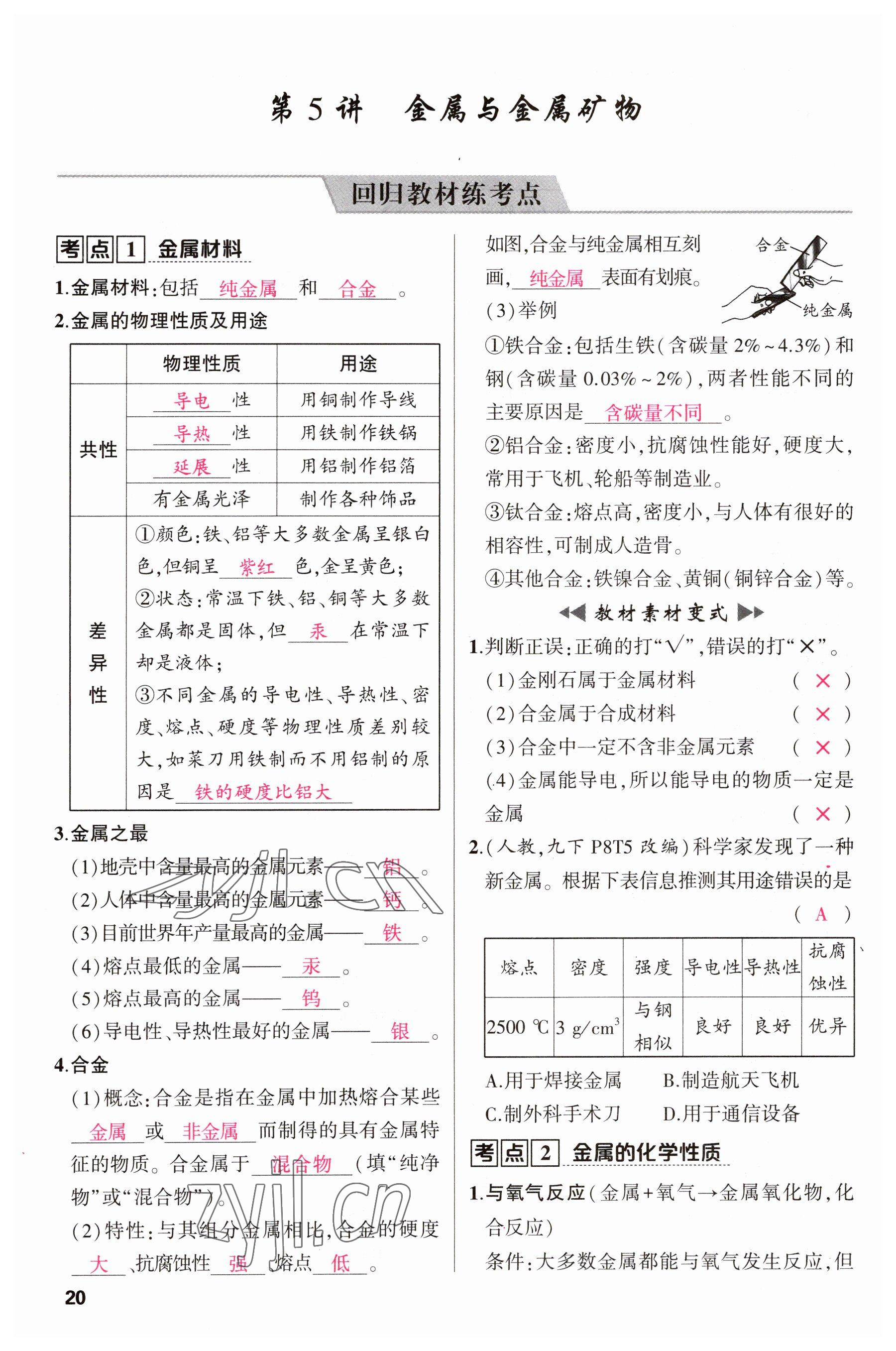 2023年聚焦中考化學(xué)四川專版 參考答案第20頁