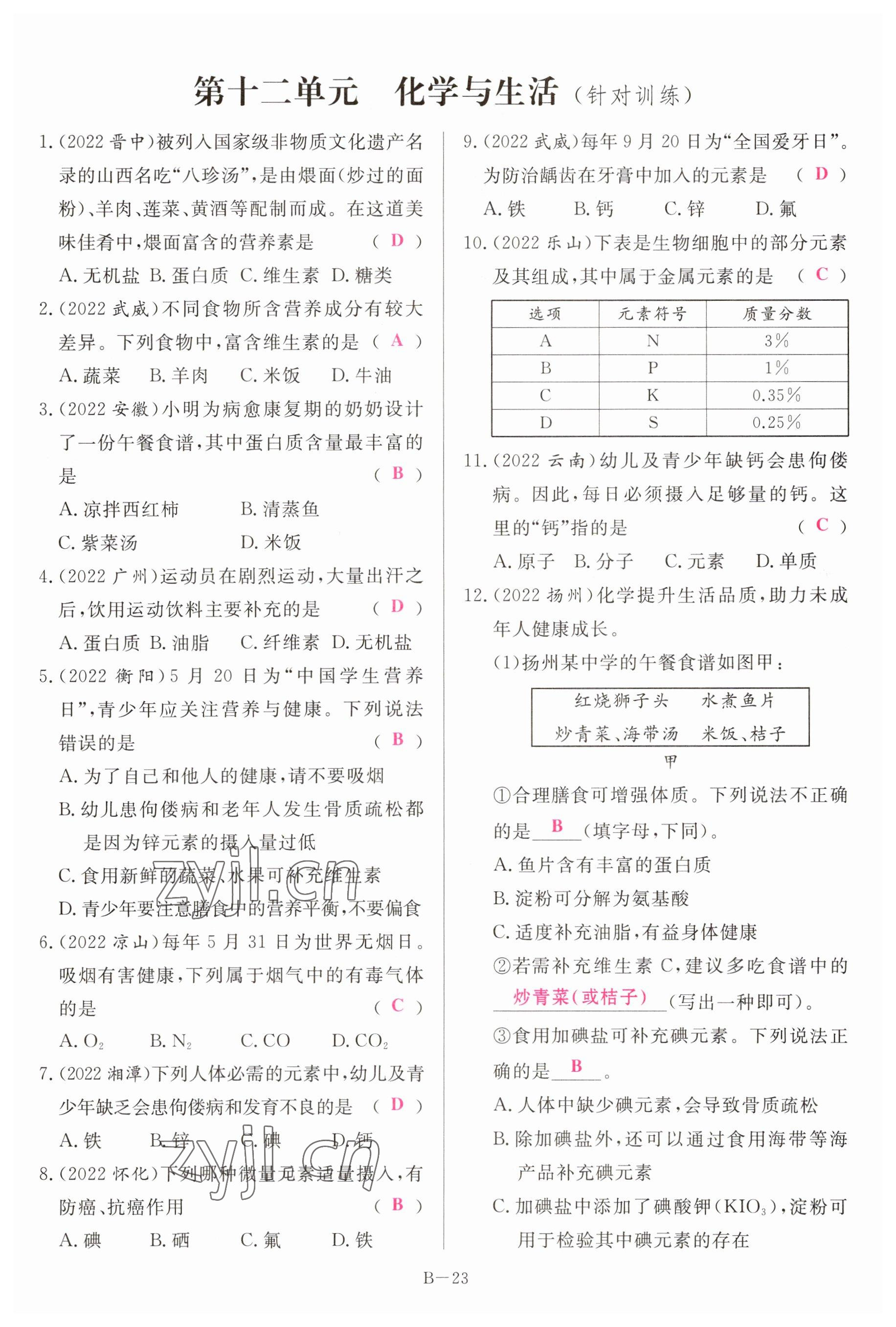 2023年啟航中考風(fēng)向標(biāo)化學(xué) 參考答案第23頁(yè)