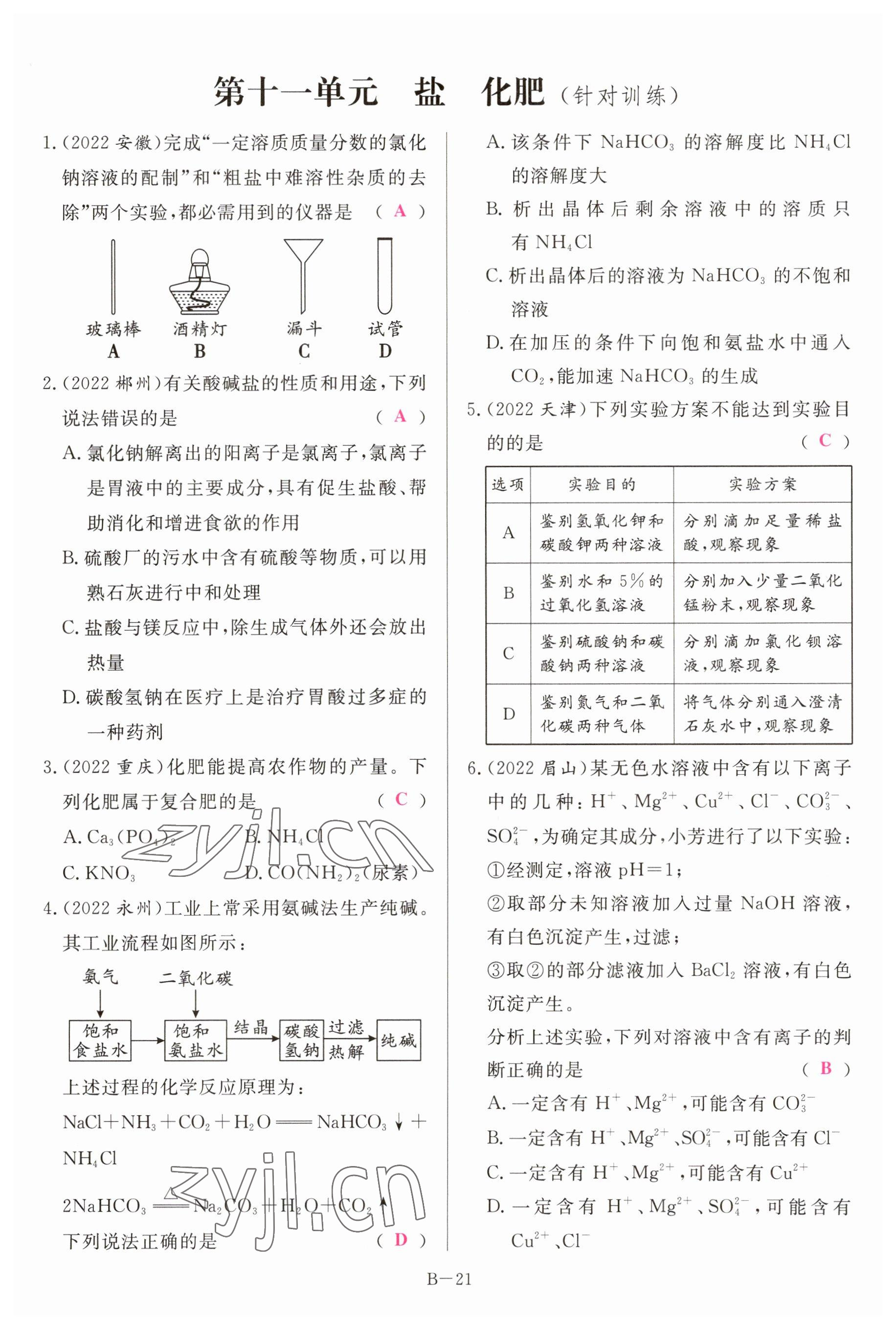 2023年啟航中考風(fēng)向標(biāo)化學(xué) 參考答案第21頁(yè)