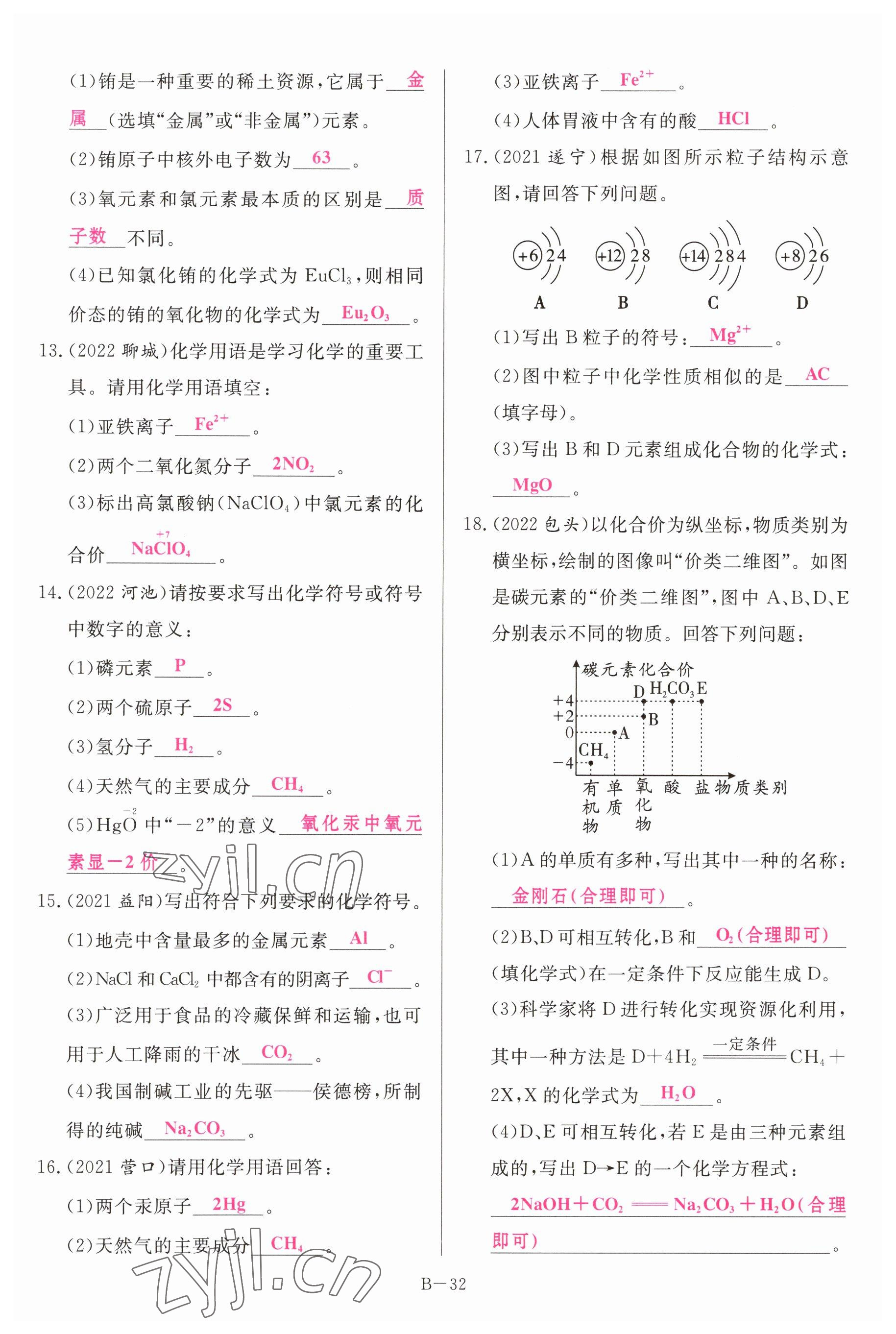 2023年啟航中考風(fēng)向標化學(xué) 參考答案第32頁