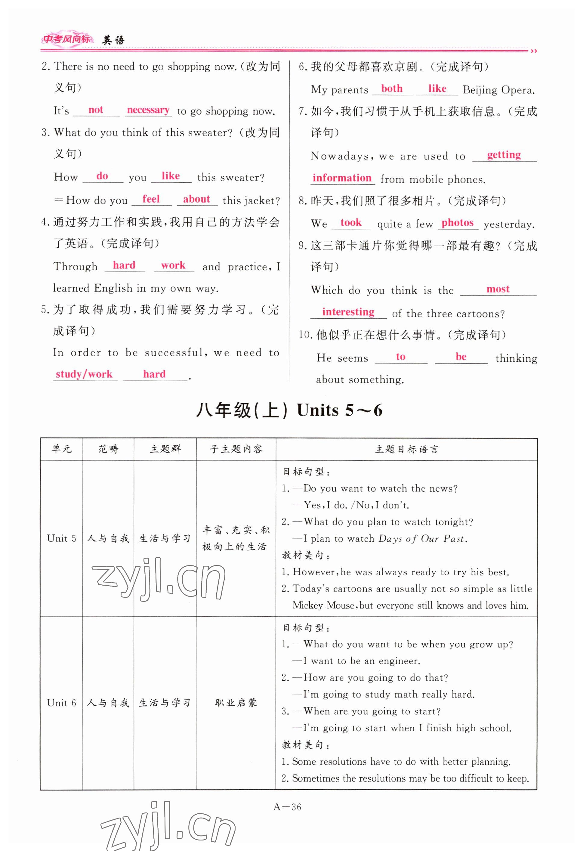 2023年啟航中考風向標英語 參考答案第36頁