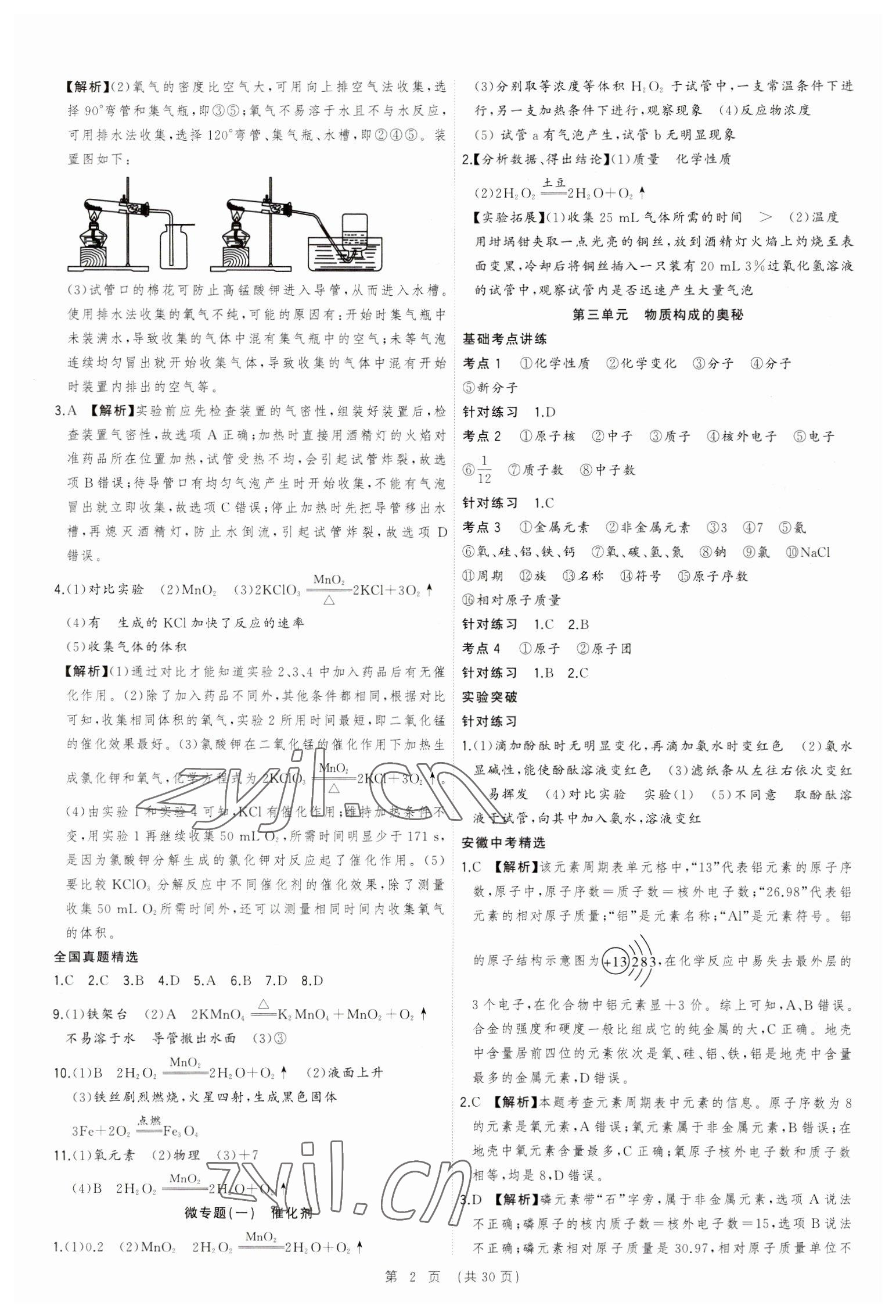 2023年決勝中考化學(xué)安徽專版 參考答案第2頁(yè)