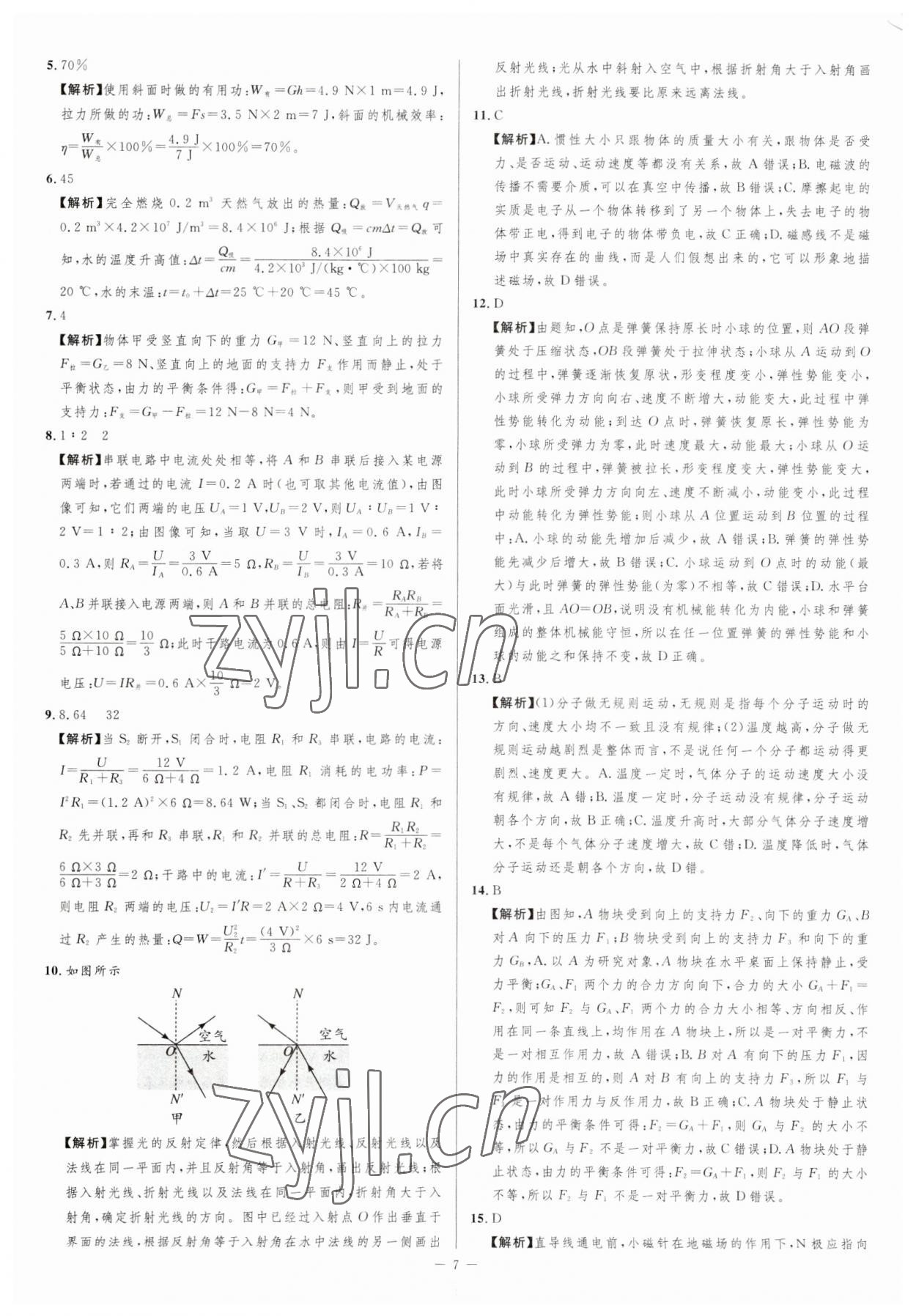 2023年金卷王中考試題匯編物理安徽專版 參考答案第7頁(yè)