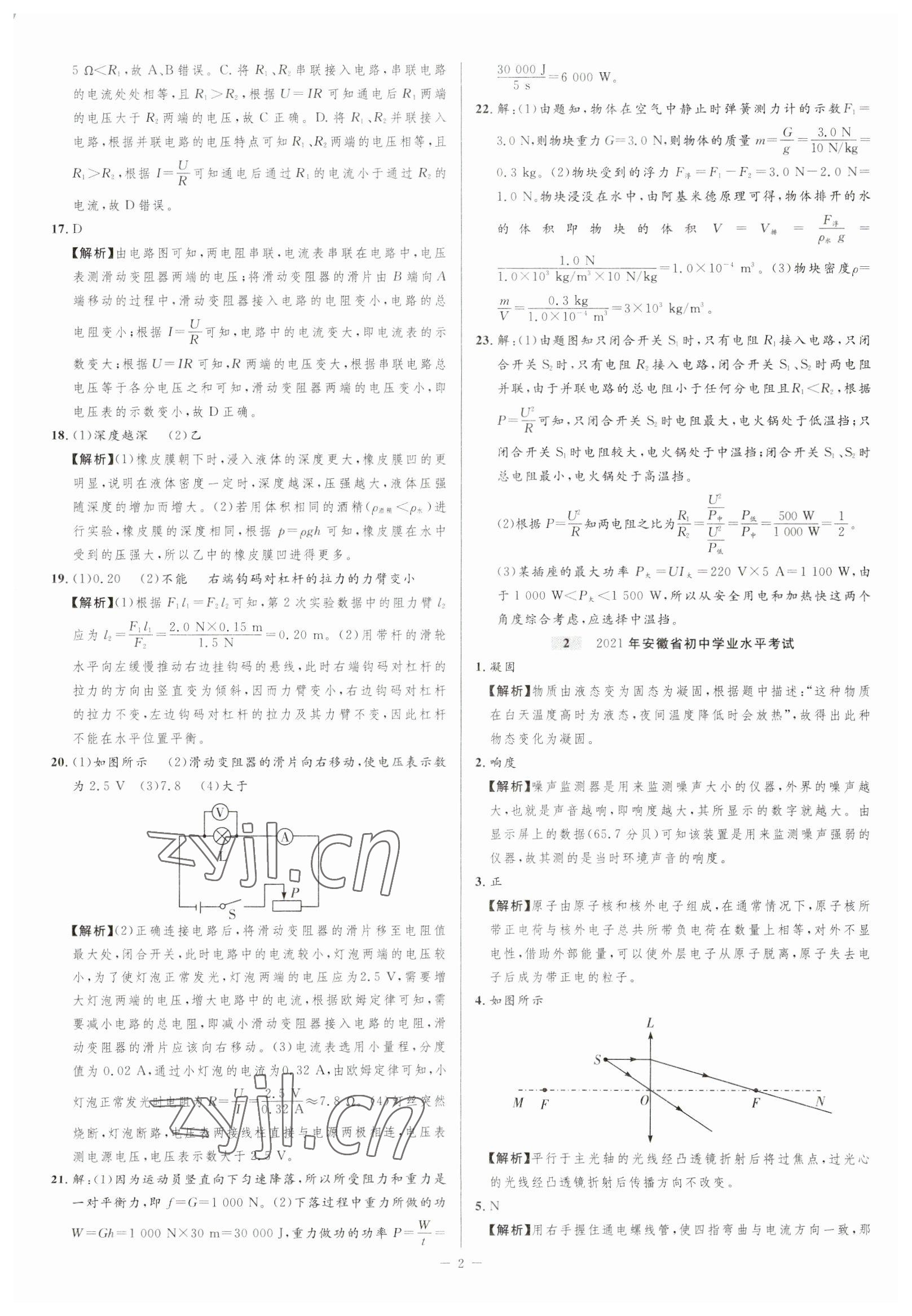 2023年金卷王中考試題匯編物理安徽專版 參考答案第2頁(yè)