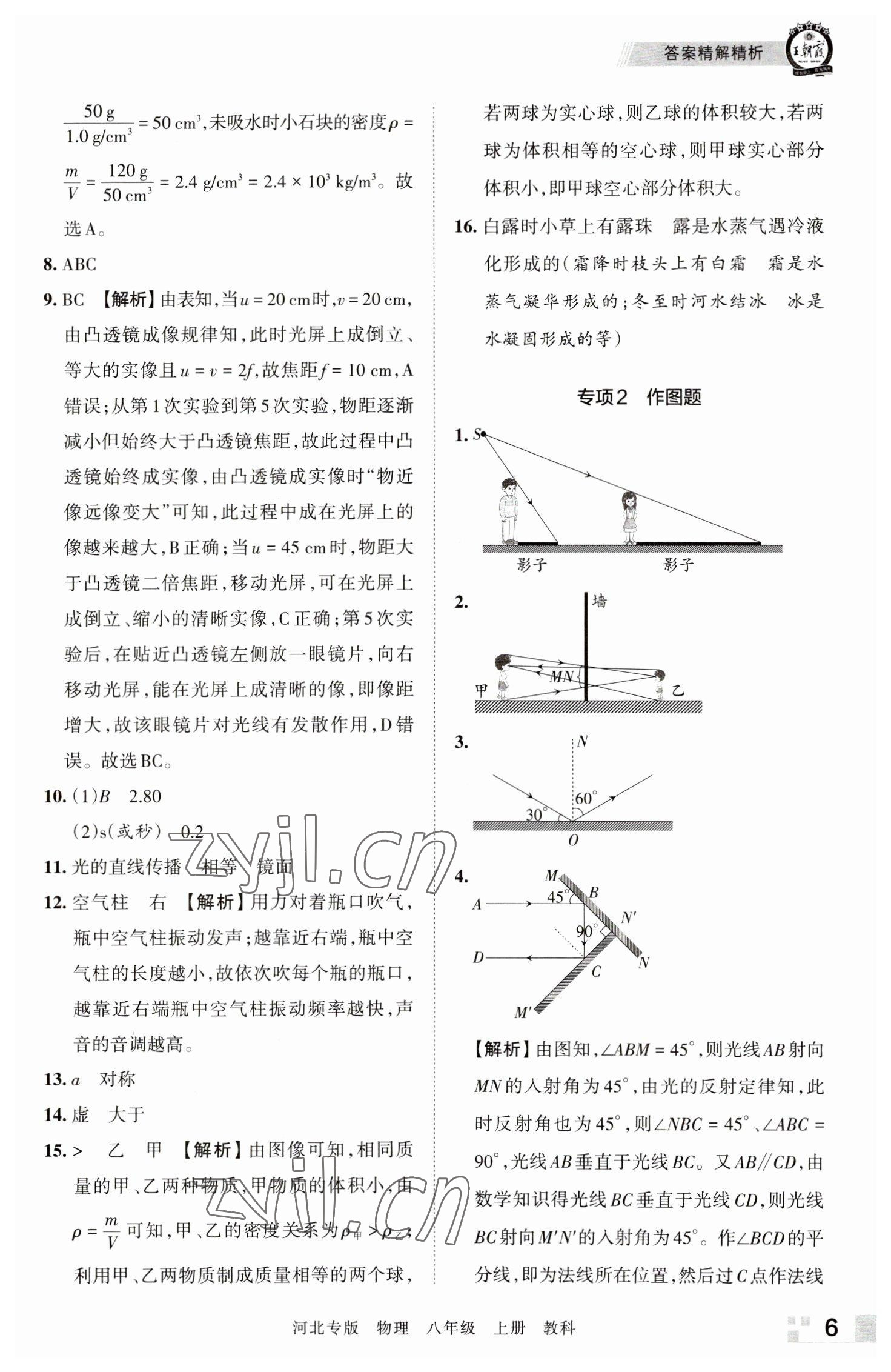 2022年王朝霞各地期末试卷精选八年级物理上册教科版河北专版 参考答案第6页