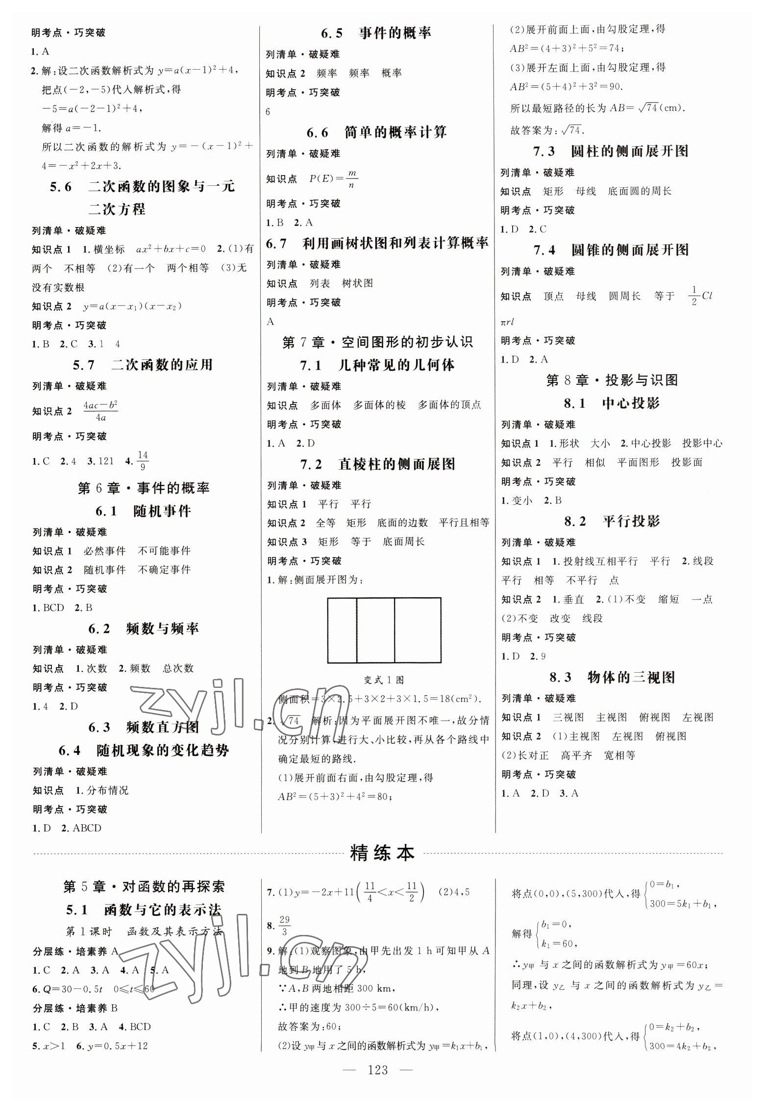 2023年细解巧练九年级数学下册青岛版 参考答案第2页