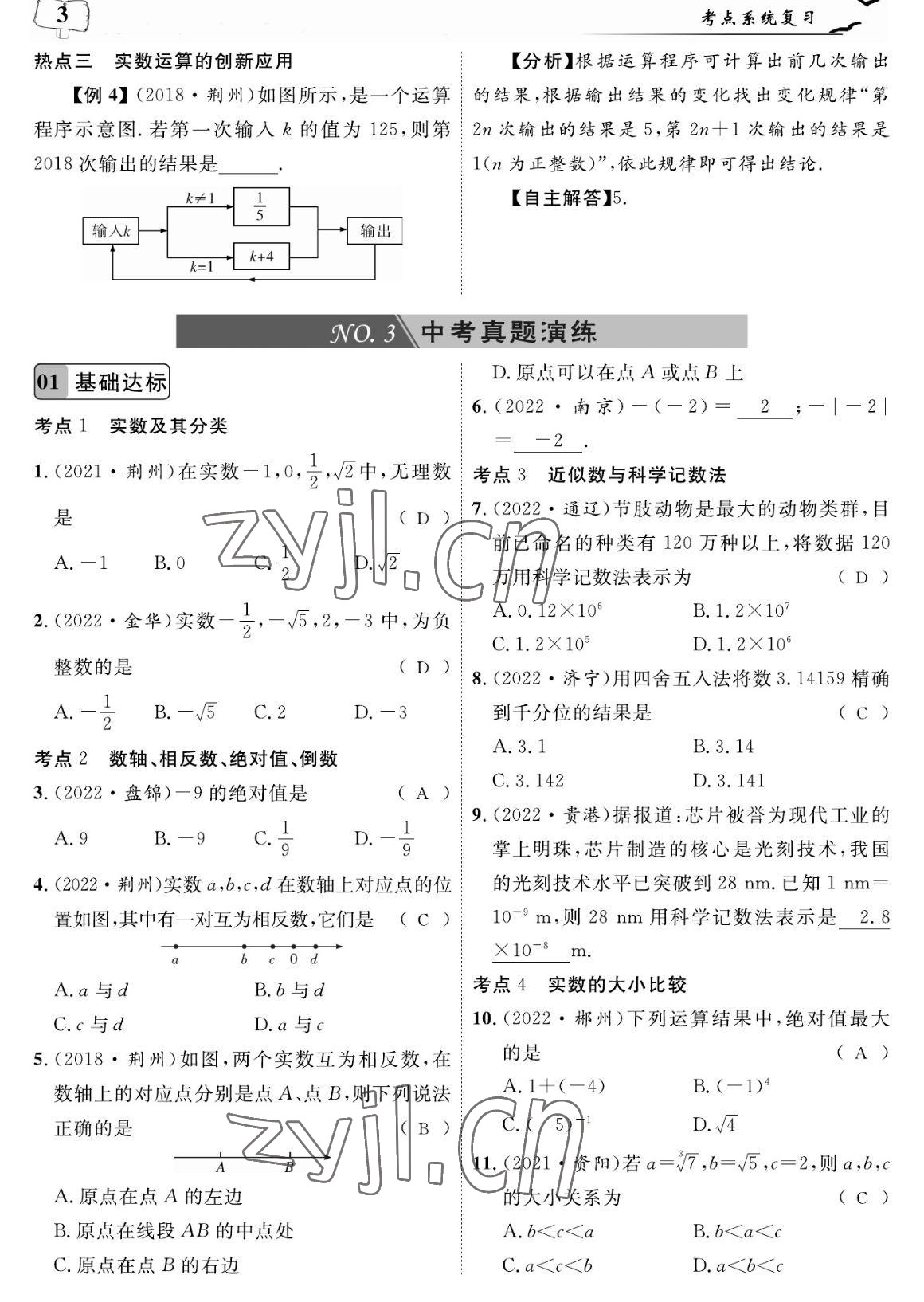 2023年荊州中考復習指南數學荊州專版 參考答案第3頁