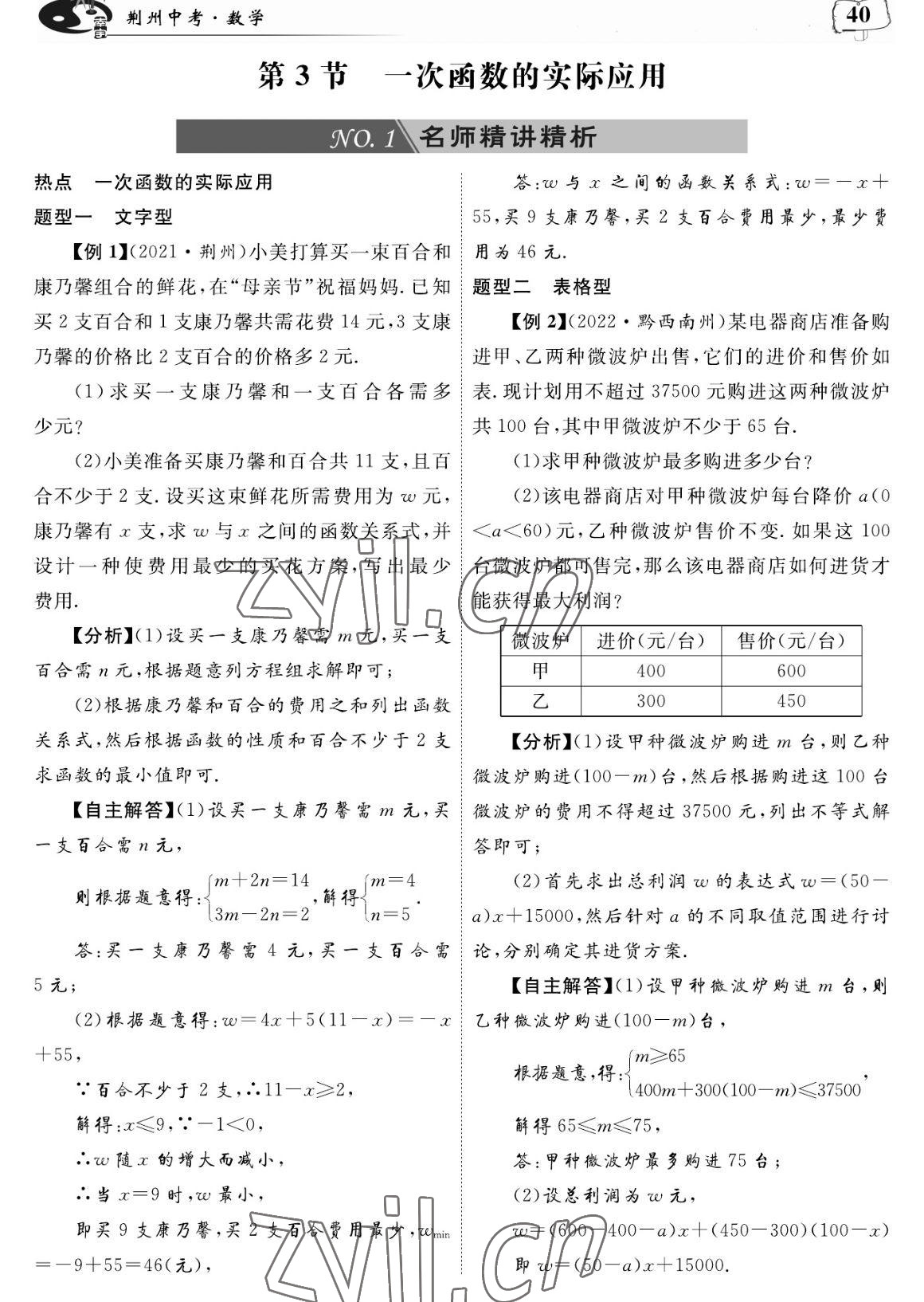 2023年荊州中考復習指南數學荊州專版 參考答案第40頁