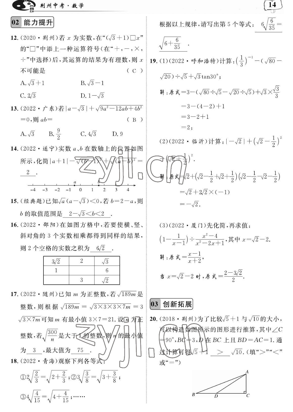2023年荊州中考復習指南數學荊州專版 參考答案第14頁