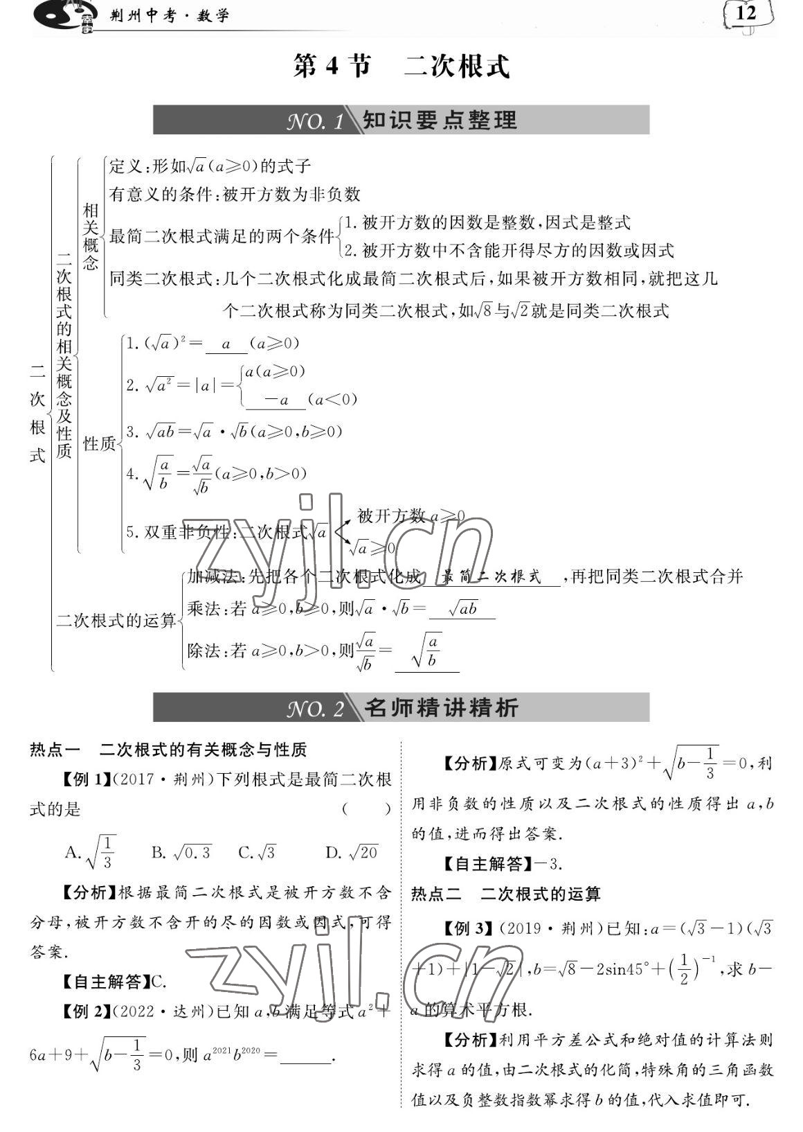 2023年荊州中考復習指南數學荊州專版 參考答案第12頁