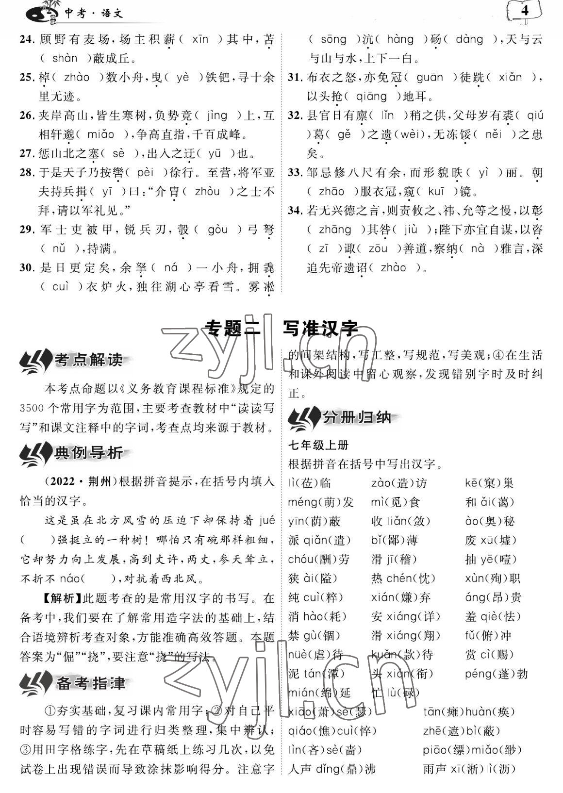 2023年荊州中考中考復(fù)習(xí)指南語(yǔ)文中考荊州專(zhuān)版 參考答案第4頁(yè)