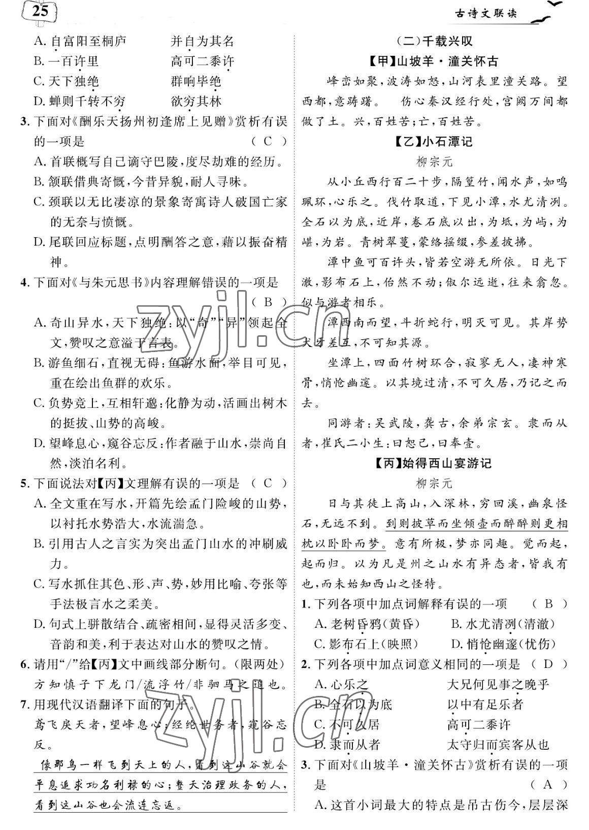 2023年荊州中考中考復習指南語文中考荊州專版 參考答案第25頁