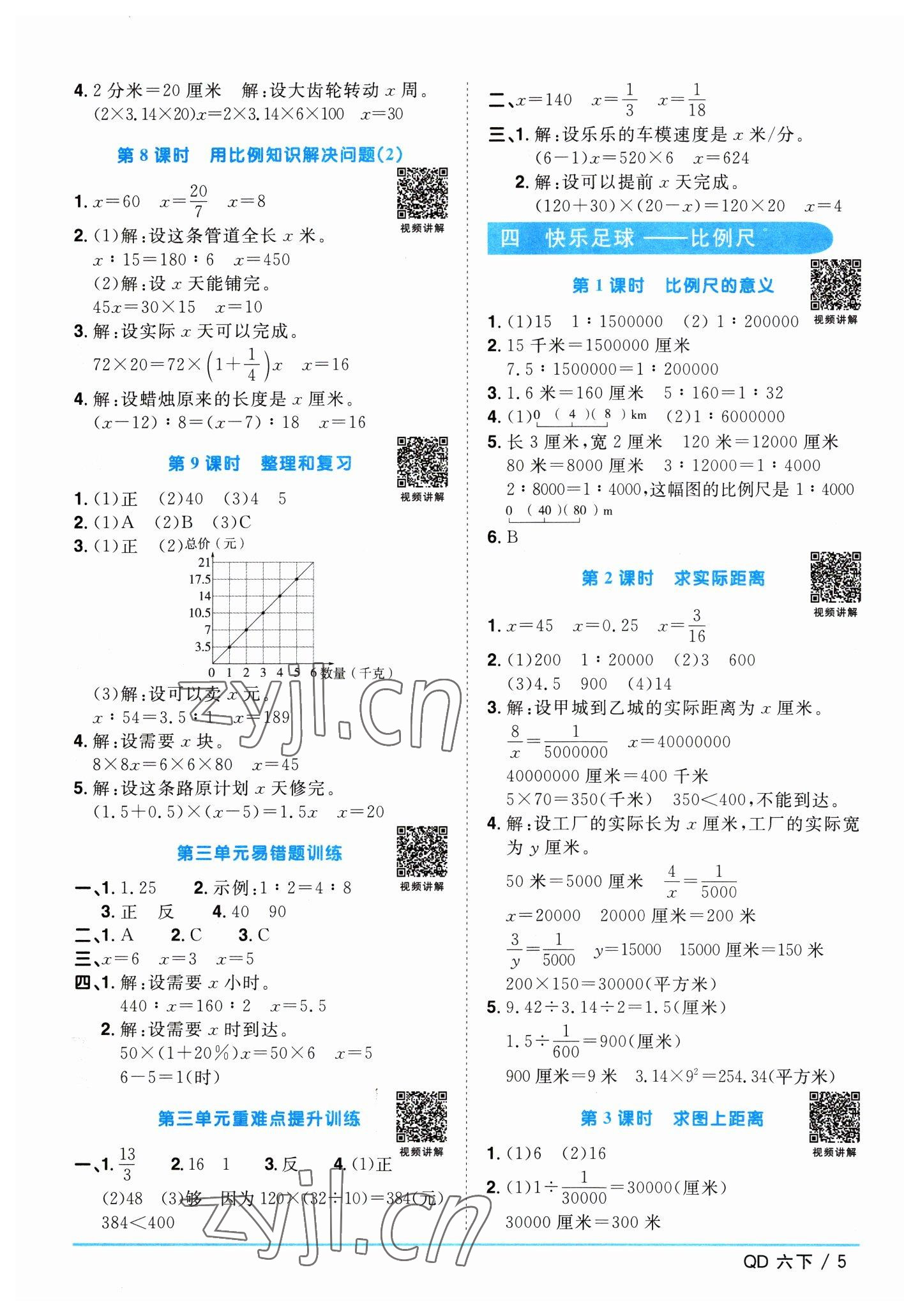 2023年阳光同学课时优化作业六年级数学下册青岛版 参考答案第5页