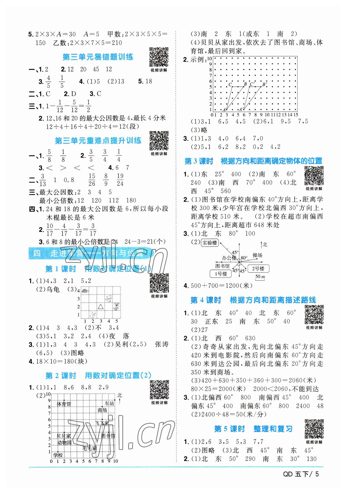 2023年阳光同学课时优化作业五年级数学下册青岛版 参考答案第5页