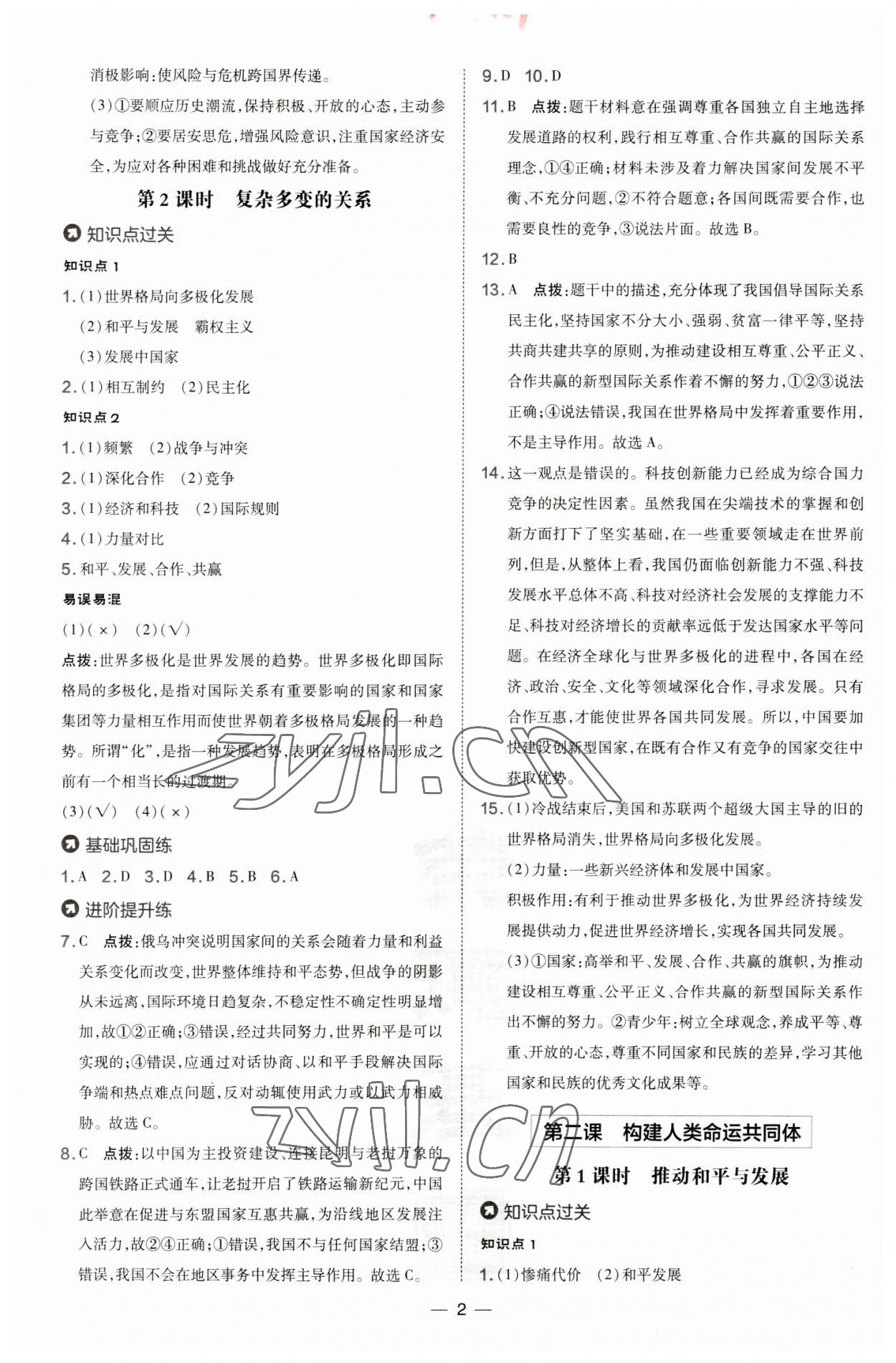 2023年點撥訓(xùn)練九年級道德與法治下冊人教版 第2頁