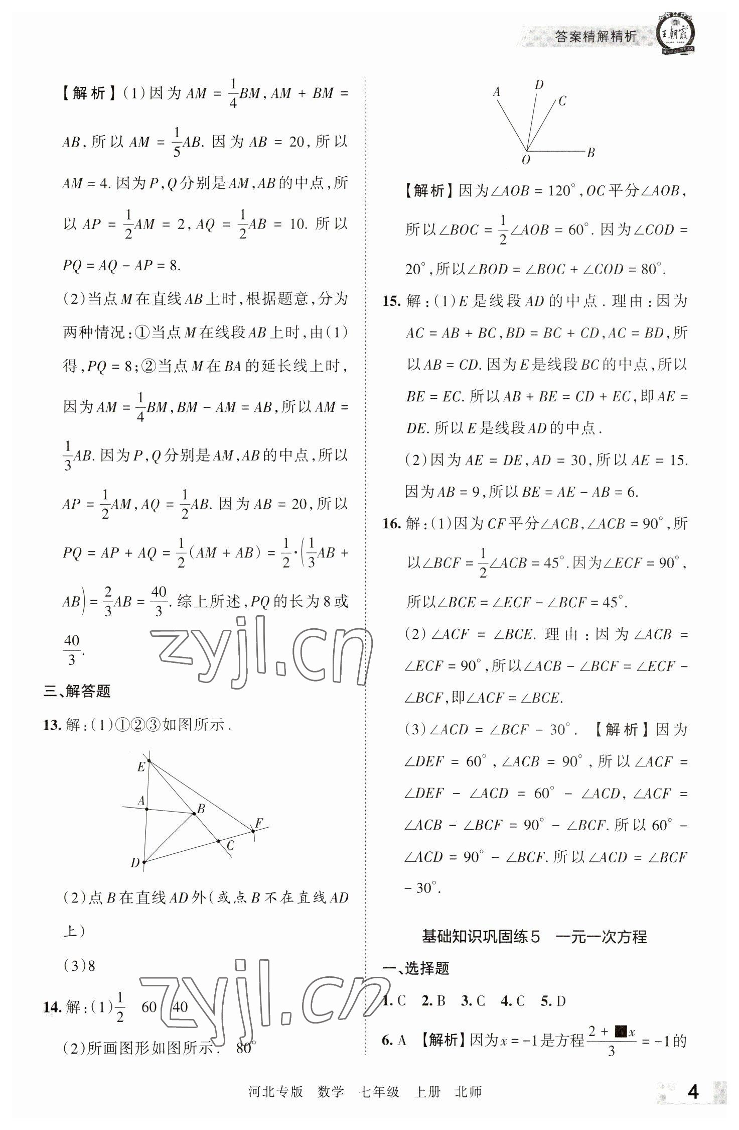 2022年王朝霞各地期末試卷精選七年級數(shù)學上冊北師大版河北專版 參考答案第4頁