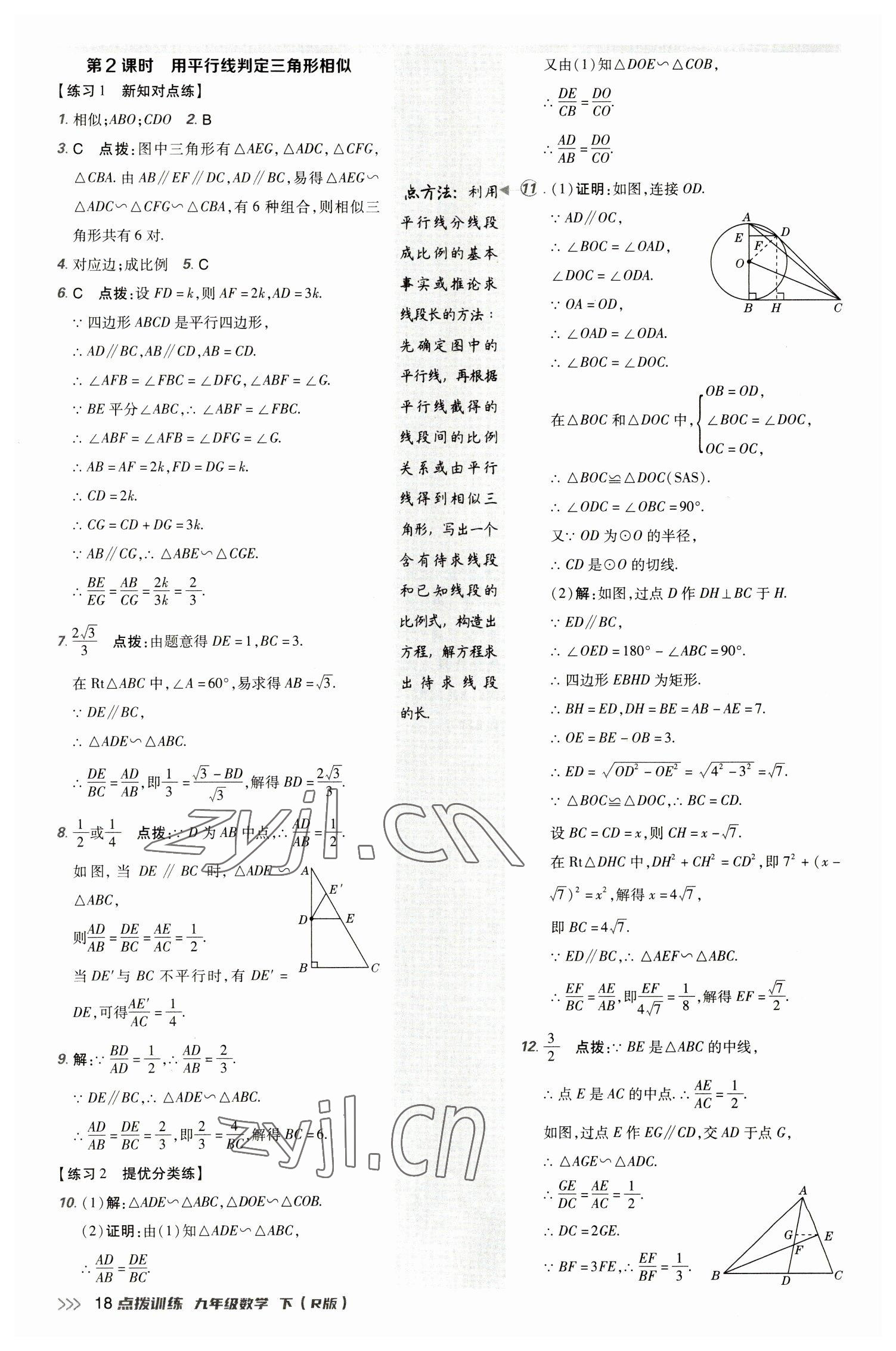 2023年点拨训练九年级数学下册人教版 参考答案第17页