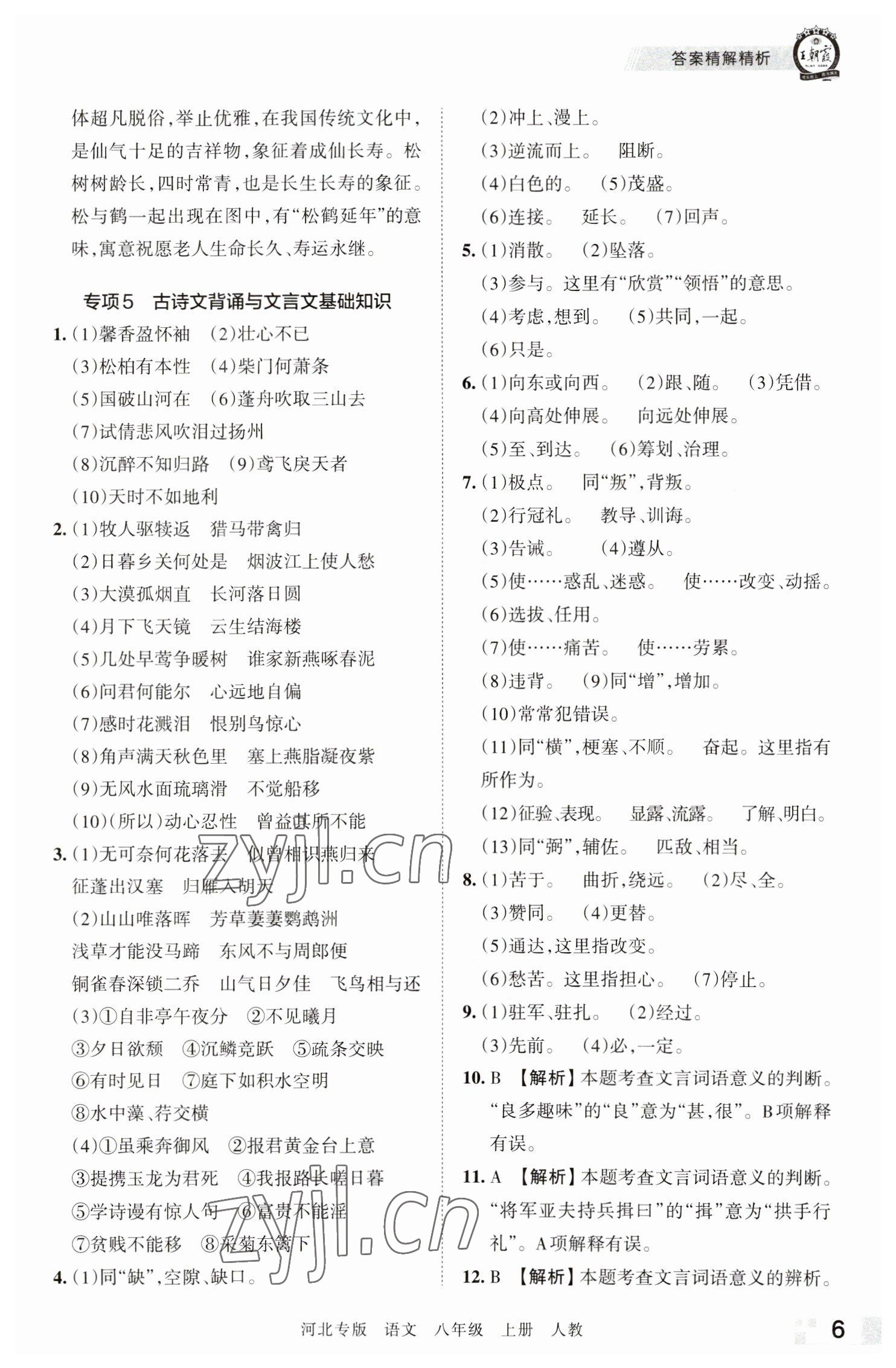 2022年王朝霞各地期末試卷精選八年級語文上冊人教版河北專版 參考答案第6頁