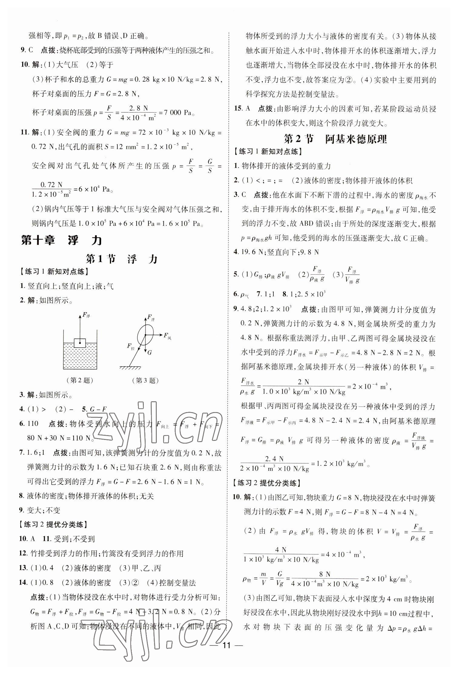 2023年點(diǎn)撥訓(xùn)練八年級(jí)物理下冊(cè)人教版 參考答案第10頁(yè)