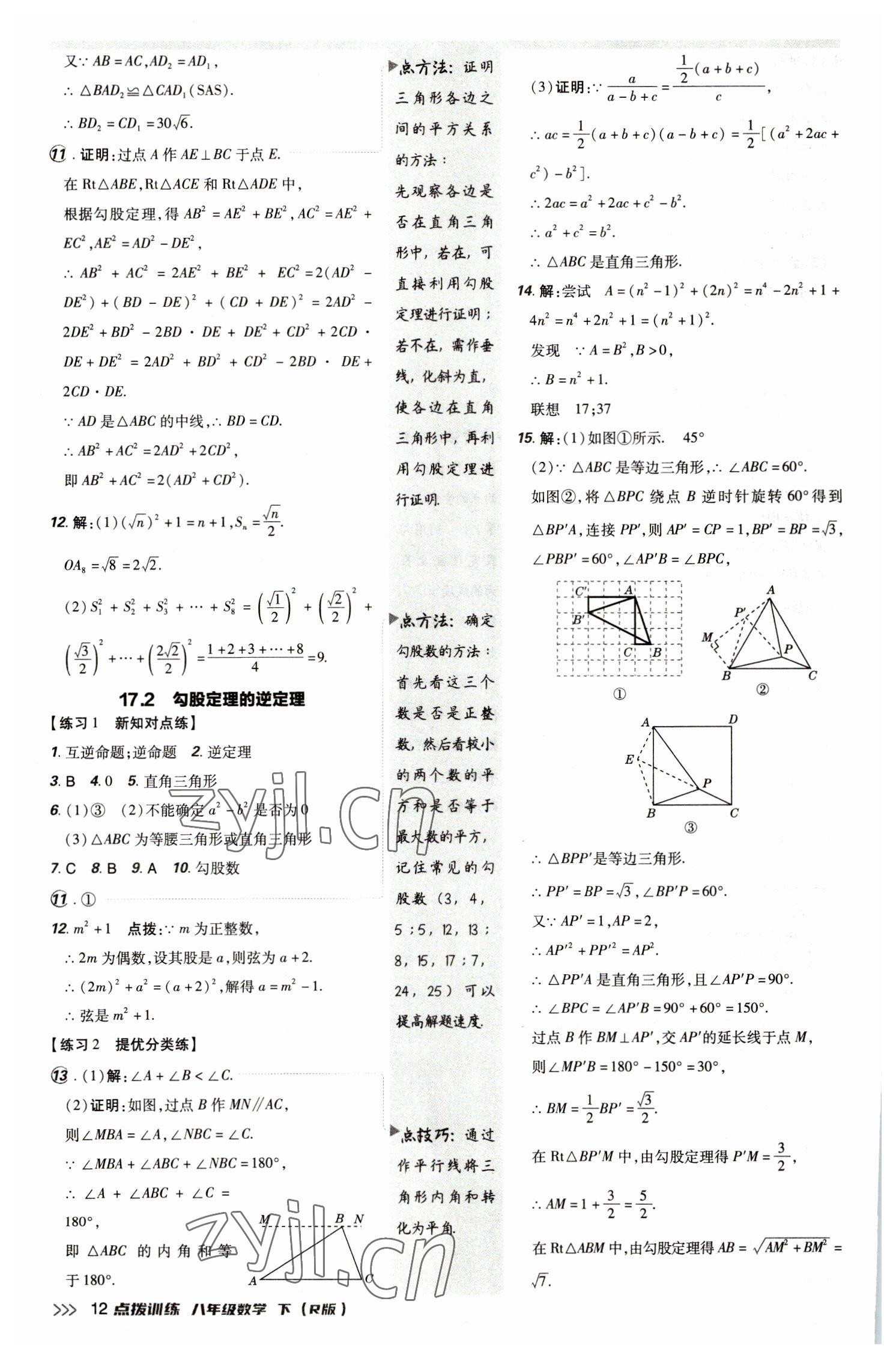 2023年點(diǎn)撥訓(xùn)練八年級(jí)數(shù)學(xué)下冊(cè)人教版 參考答案第11頁