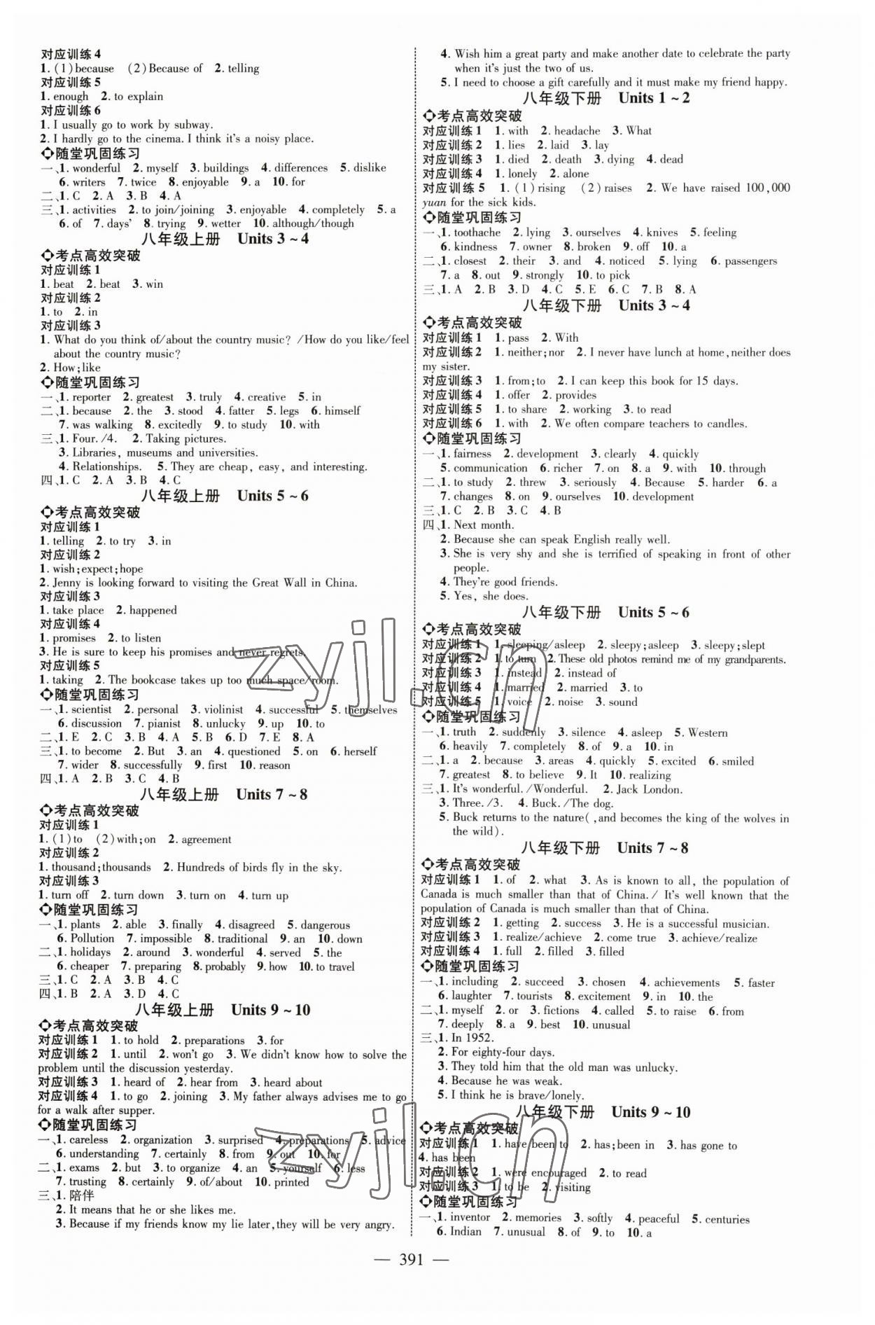 2023年全程導(dǎo)航初中總復(fù)習(xí)英語人教版臨沂專版 參考答案第2頁