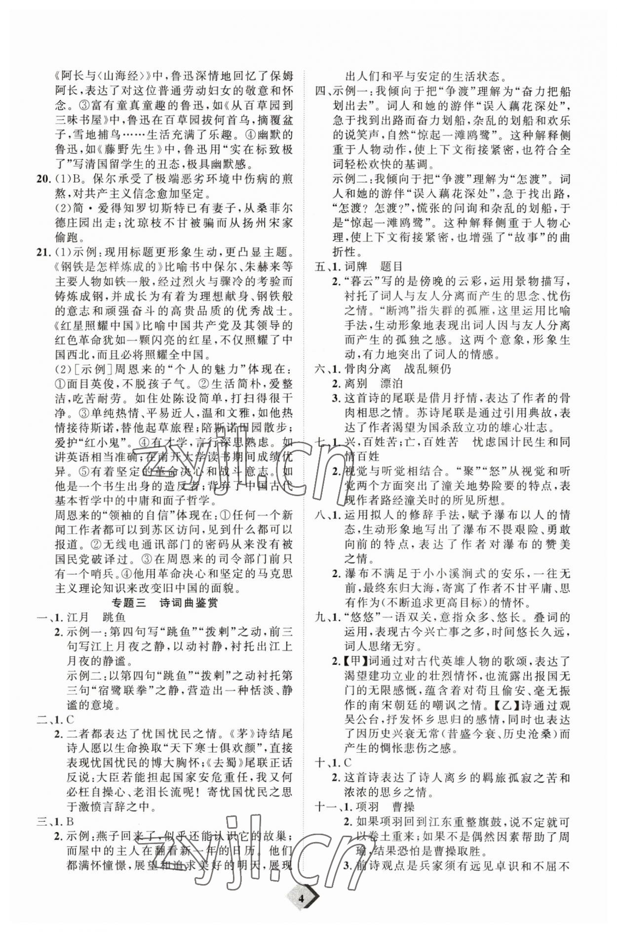 2023年优加学案赢在中考语文 参考答案第4页