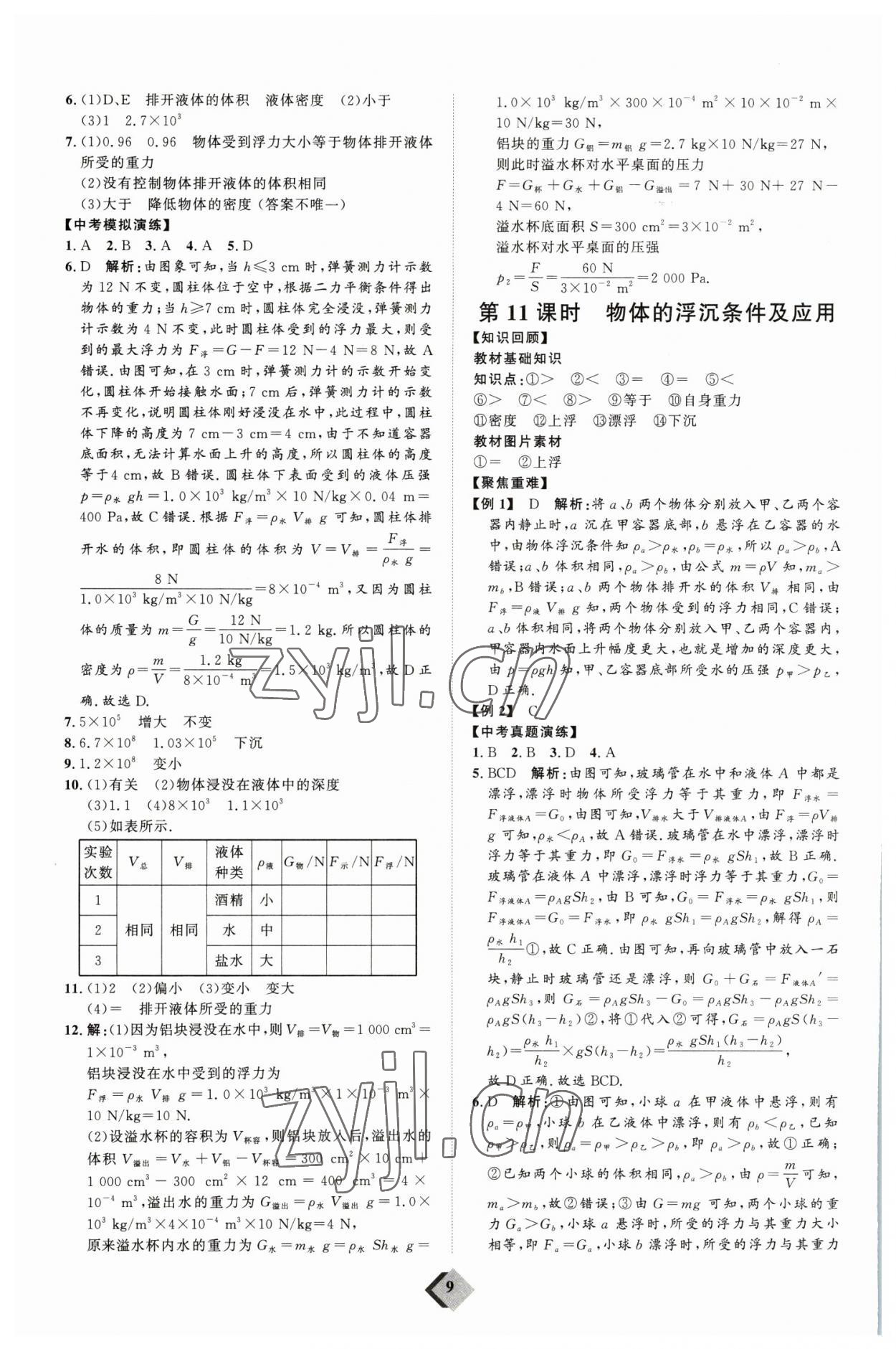 2023年优加学案赢在中考物理 参考答案第9页