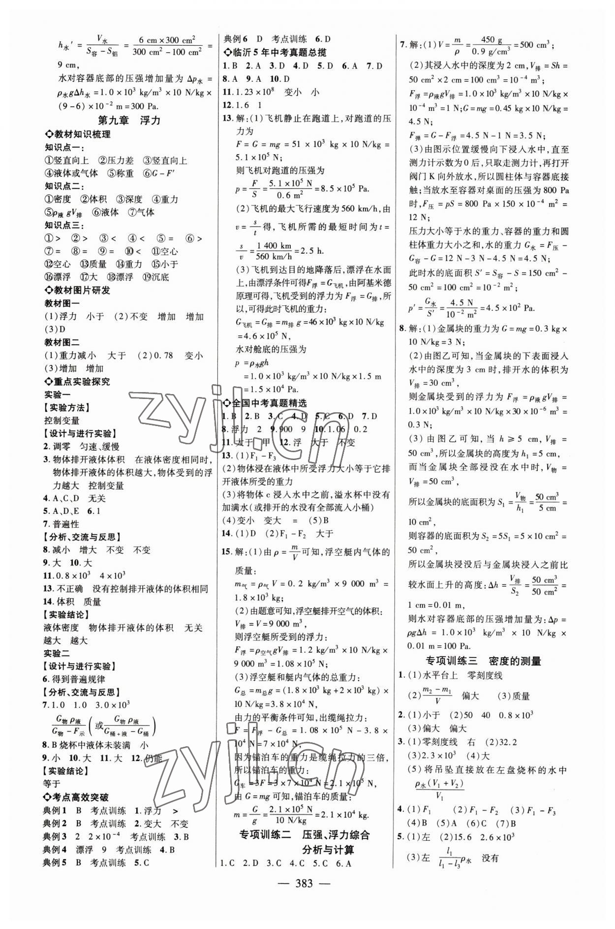 2023年全程导航初中总复习物理临沂专版 参考答案第6页