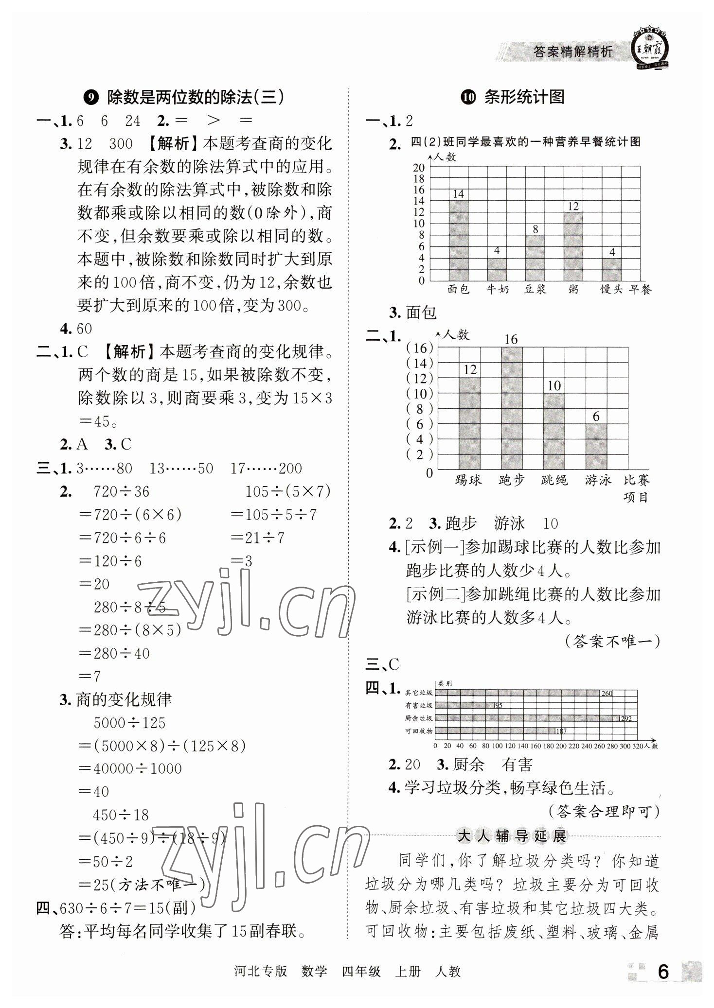 2022年王朝霞各地期末試卷精選四年級數(shù)學(xué)上冊人教版河北專版 參考答案第6頁