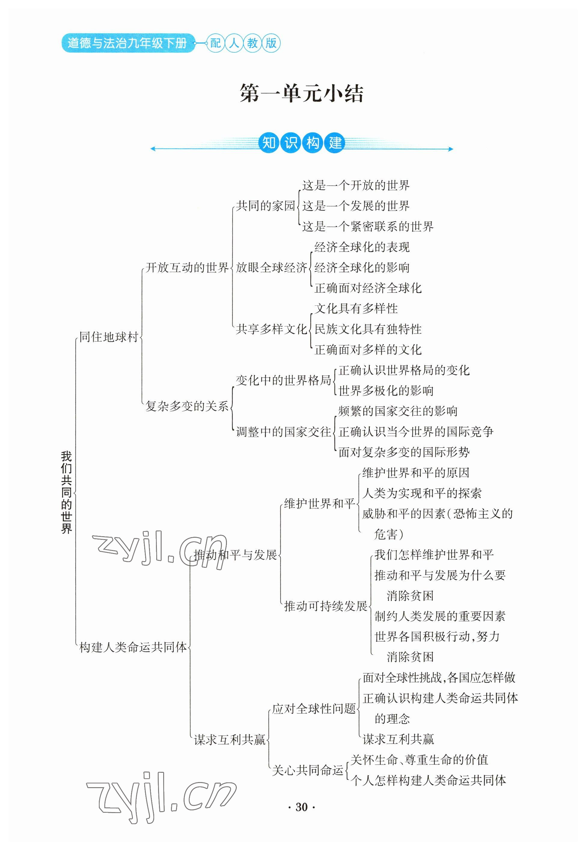 2023年一課一練創(chuàng)新練習(xí)九年級道德與法治下冊人教版 參考答案第30頁