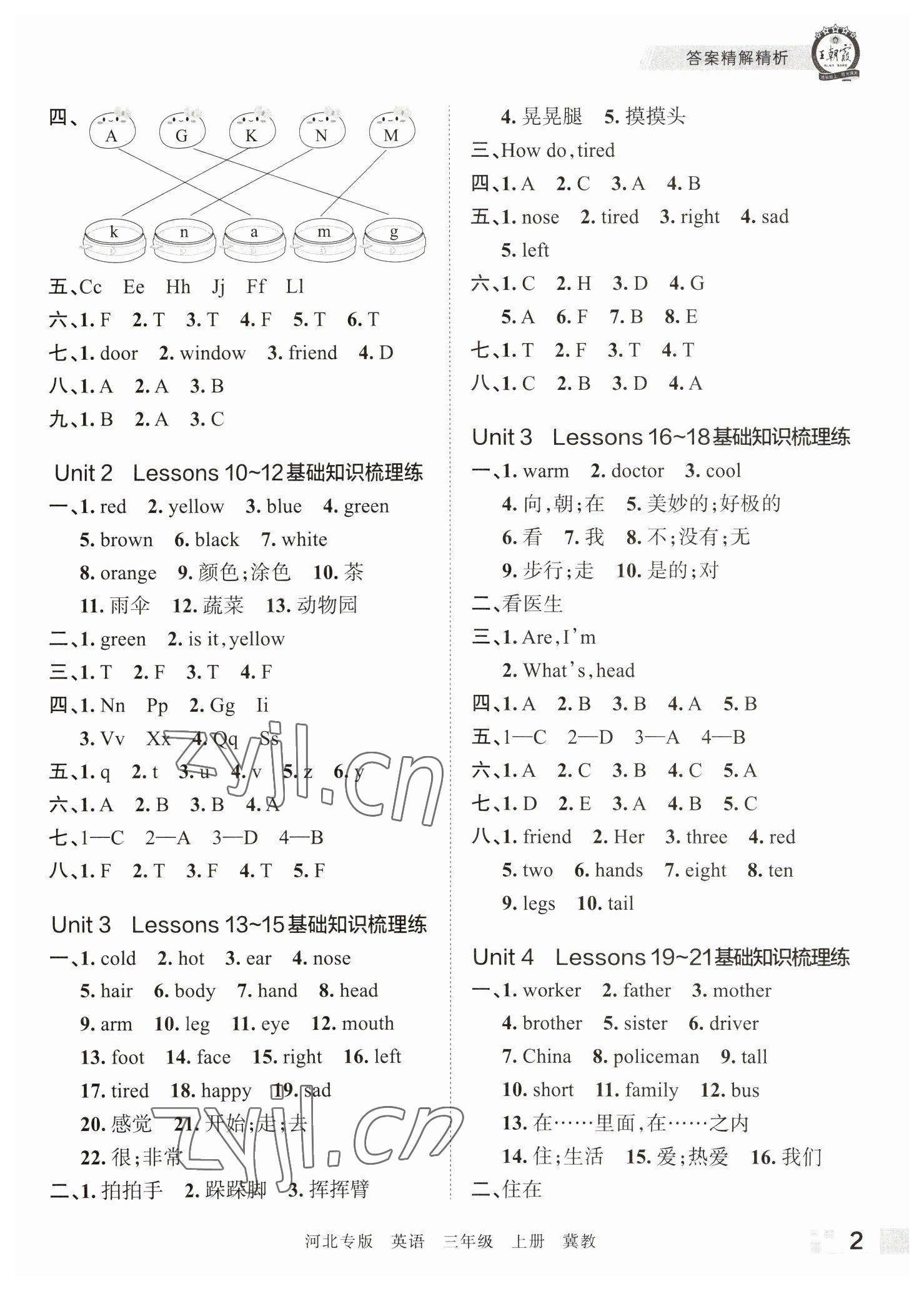 2022年王朝霞各地期末試卷精選三年級英語上冊冀教版河北專版 參考答案第2頁