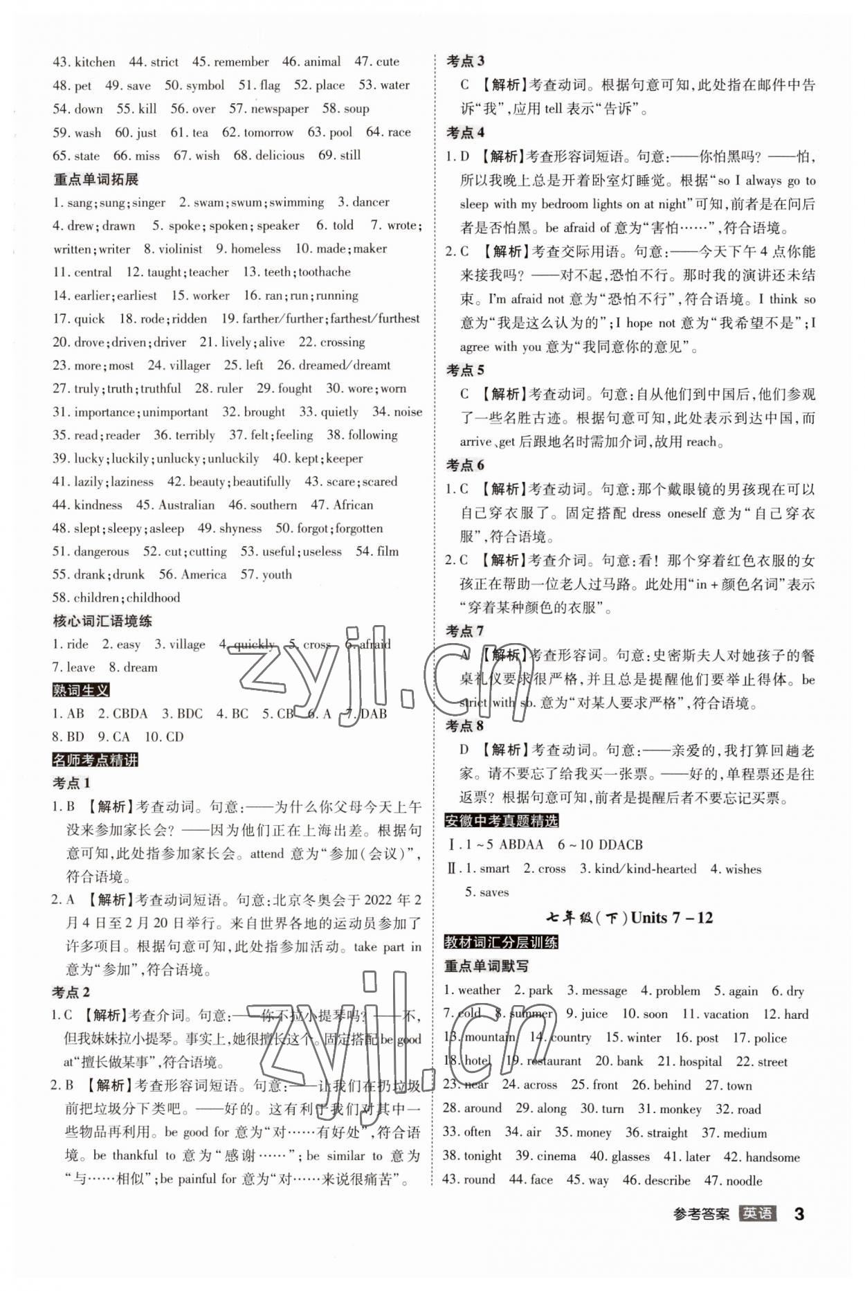 2023年中考總復習名師A計劃英語中考 參考答案第3頁