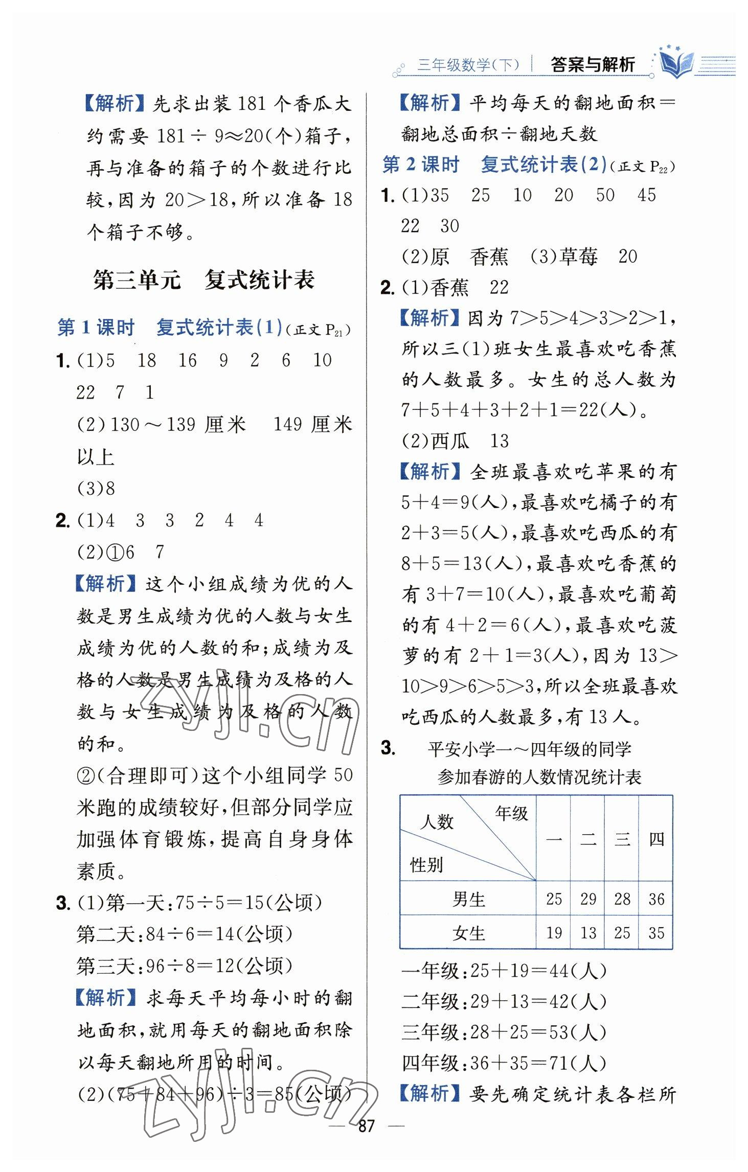 2023年教材全練三年級(jí)數(shù)學(xué)下冊(cè)人教版 參考答案第11頁(yè)