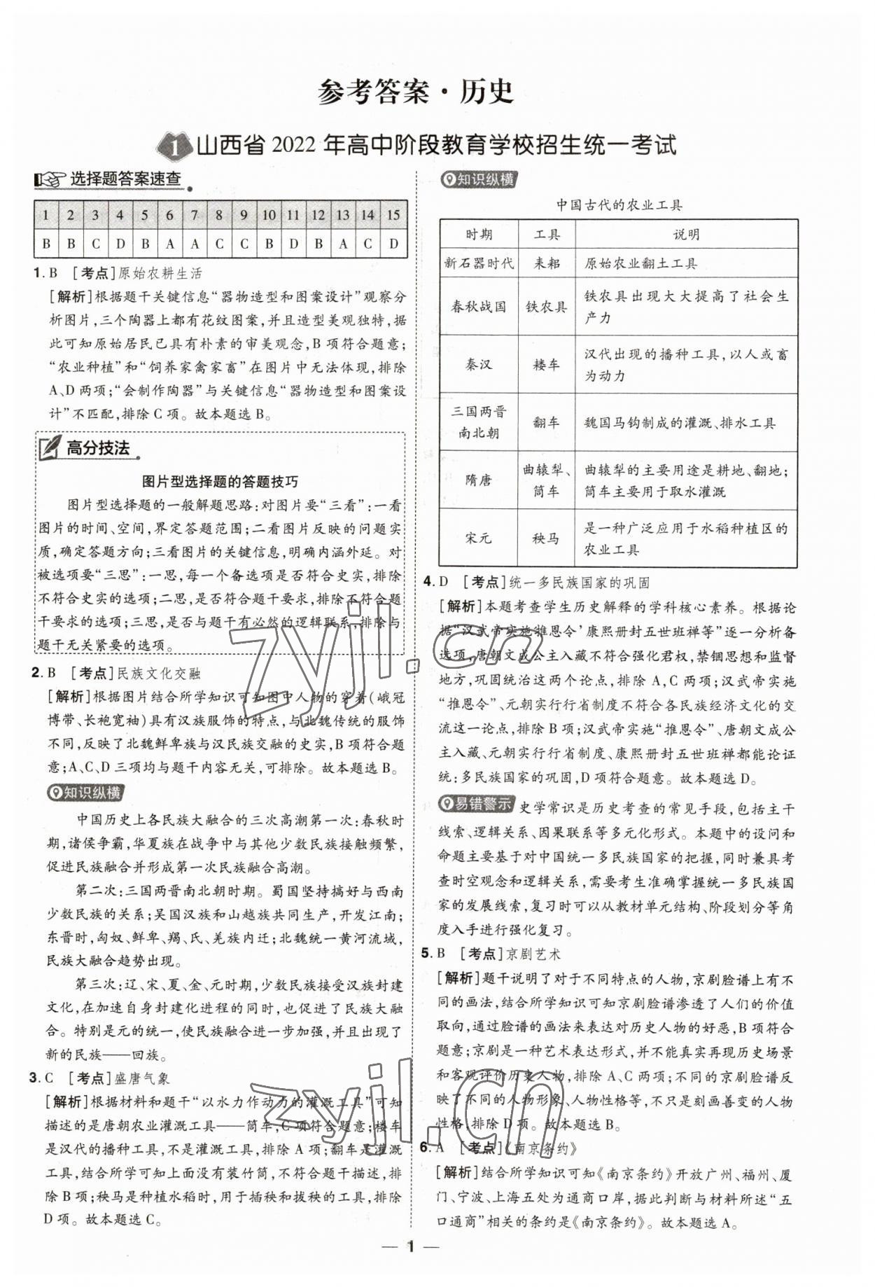 2023年99+1活頁卷中考領(lǐng)航者歷史山西專版 第1頁