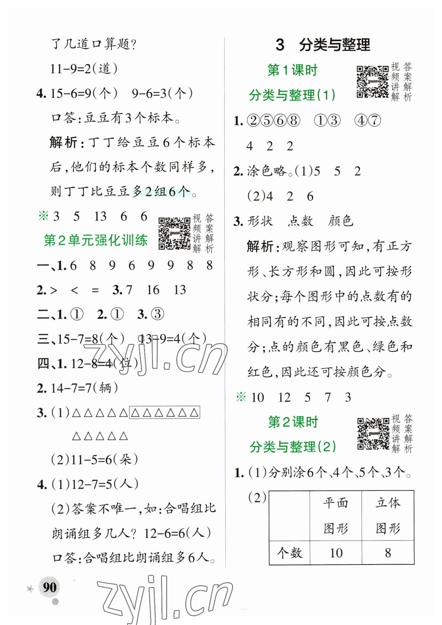 2023年小學(xué)學(xué)霸作業(yè)本一年級數(shù)學(xué)下冊人教版 參考答案第6頁