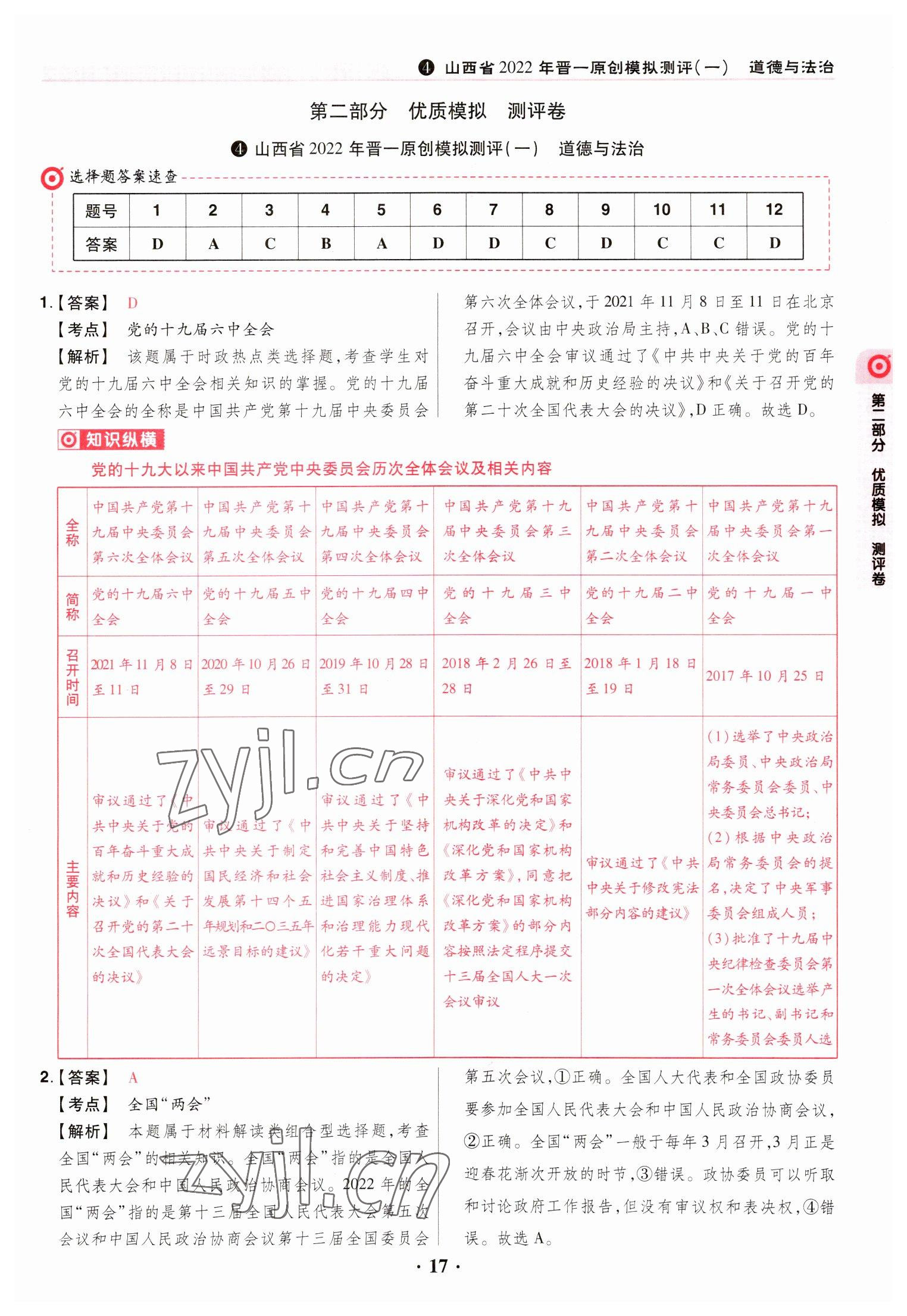 2023年晉一中考山西真題道德與法治 參考答案第17頁(yè)